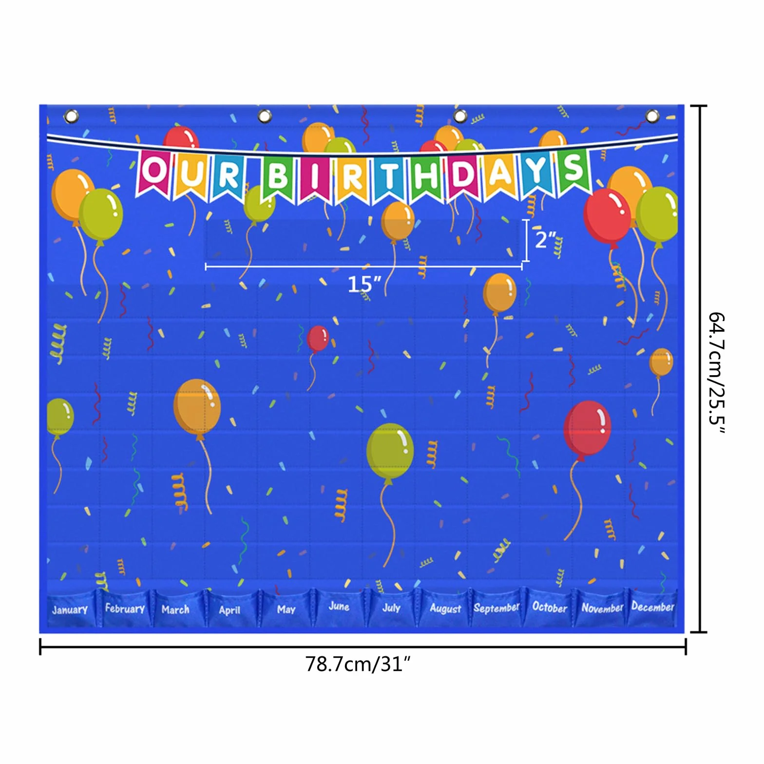 Tableau de poche Happy Birthday 90 cartes 78,7 x 63,5 cm Graphique d'anniversaire pour maternelle