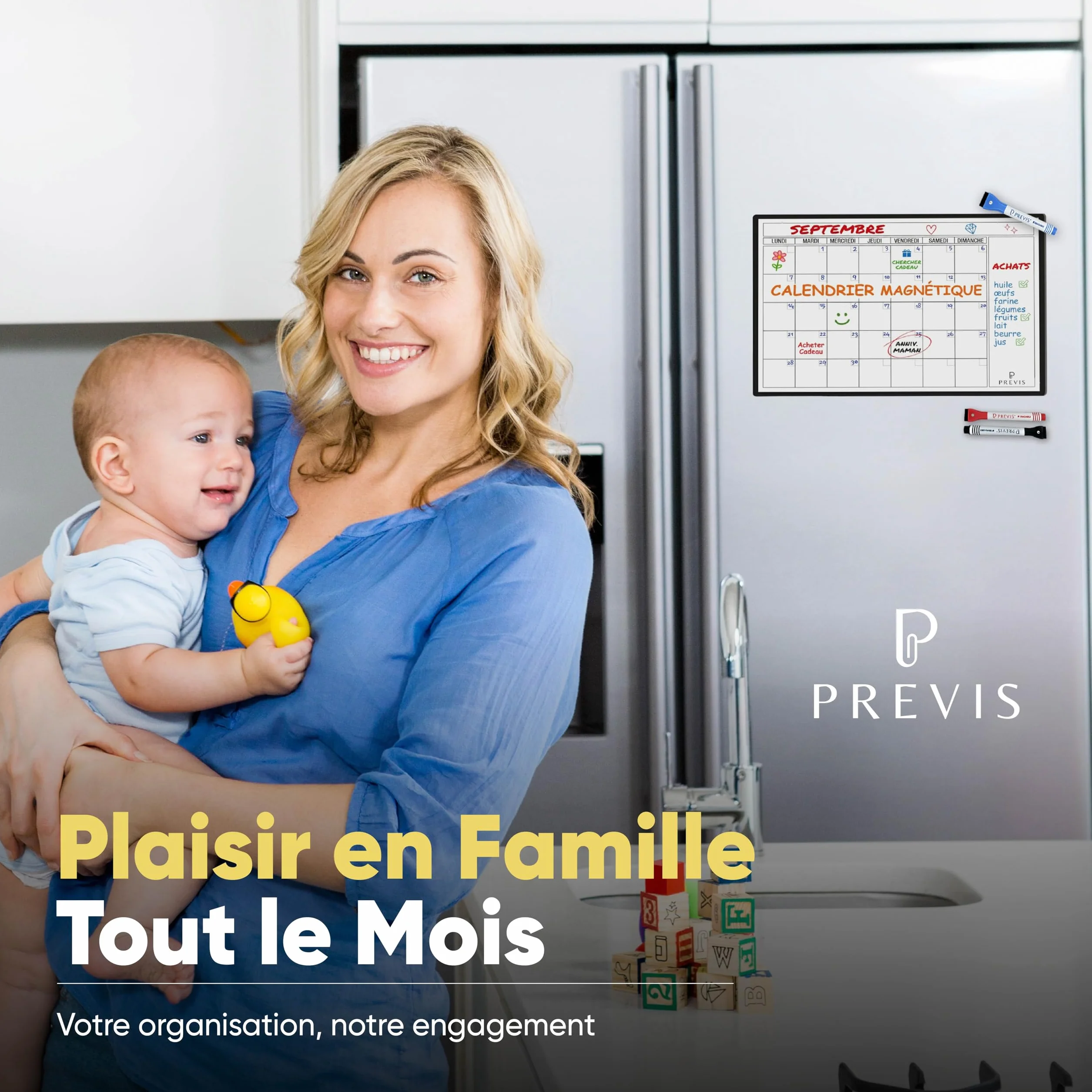 Previs Calendrier Magnetique Frigo A4 (21x29cm) avec 3 Marqueurs Premium - Planning Mensuel Aimanté 2025 2026