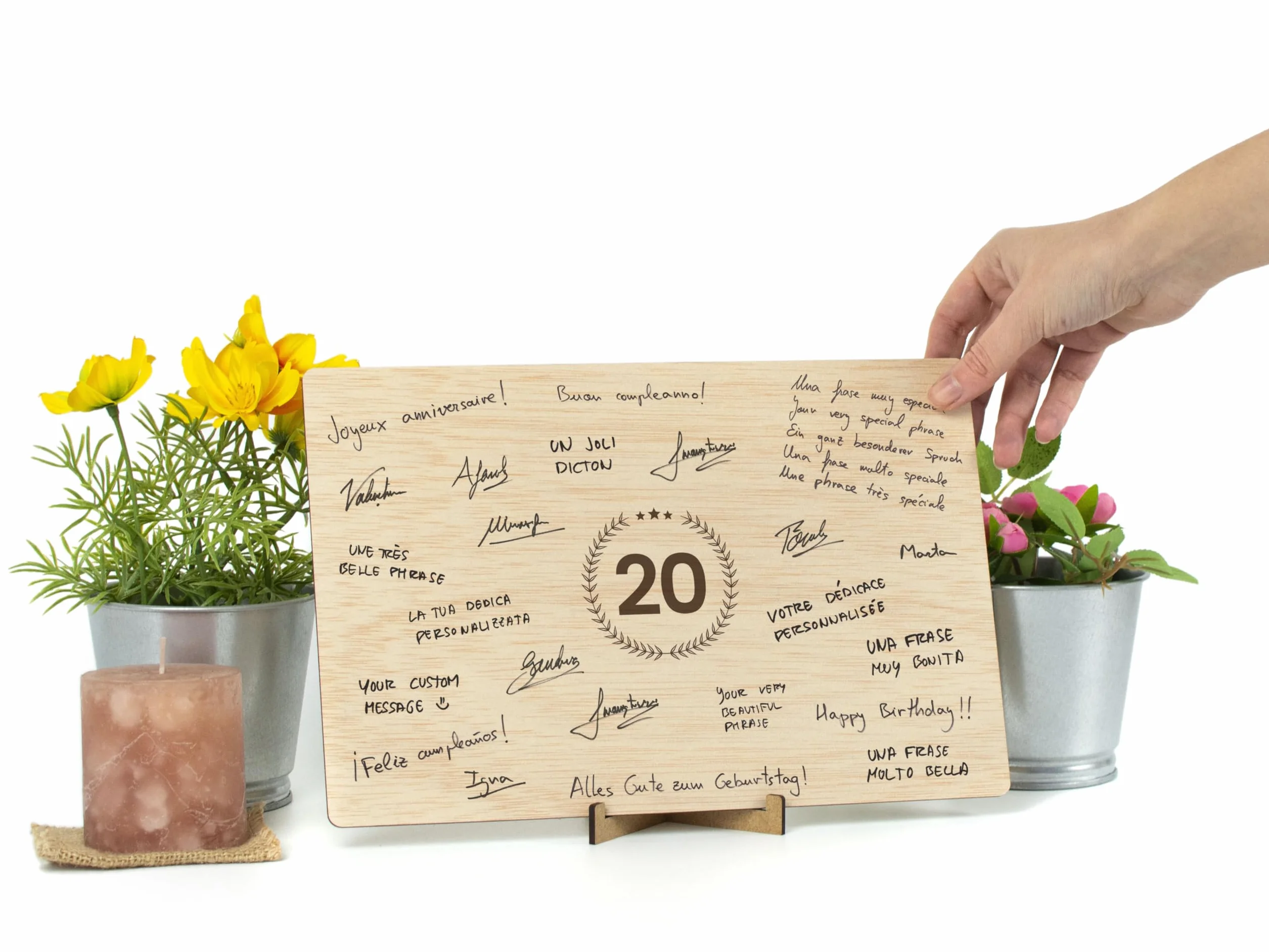 CONTRAXT Carte Anniversaire 20 ans Bois Cadeau original joyeux anniversaire mariage Numéro 20 livre d'or alternatif en bois décoration fête homme femme garcon enfant