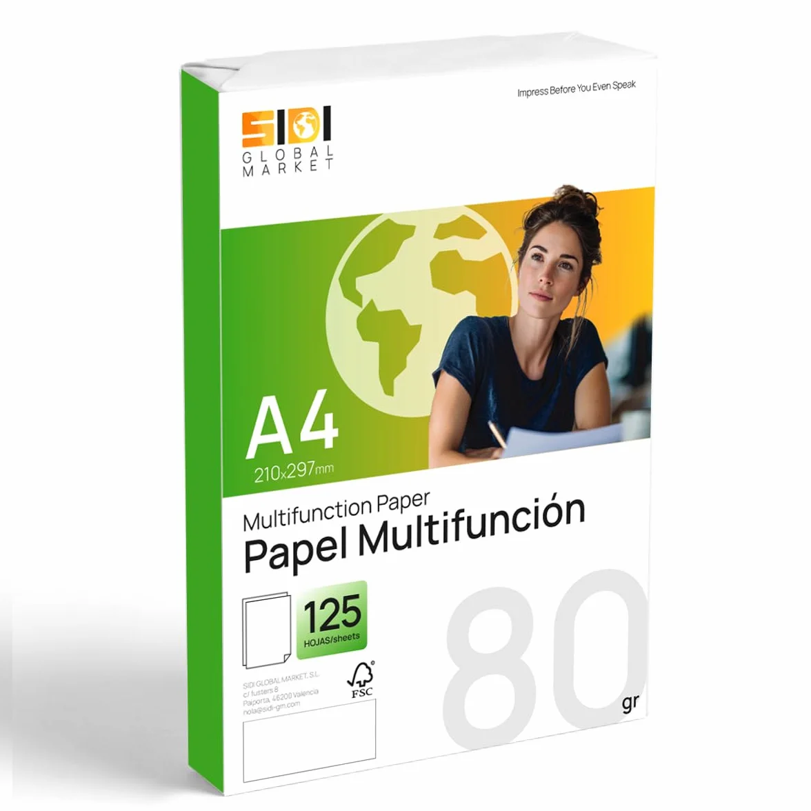 Papier A4 80g SIDI, Ramette 125 Feuilles pour Imprimante Laser Jet d'Encre, Format DIN A4 210x297mm