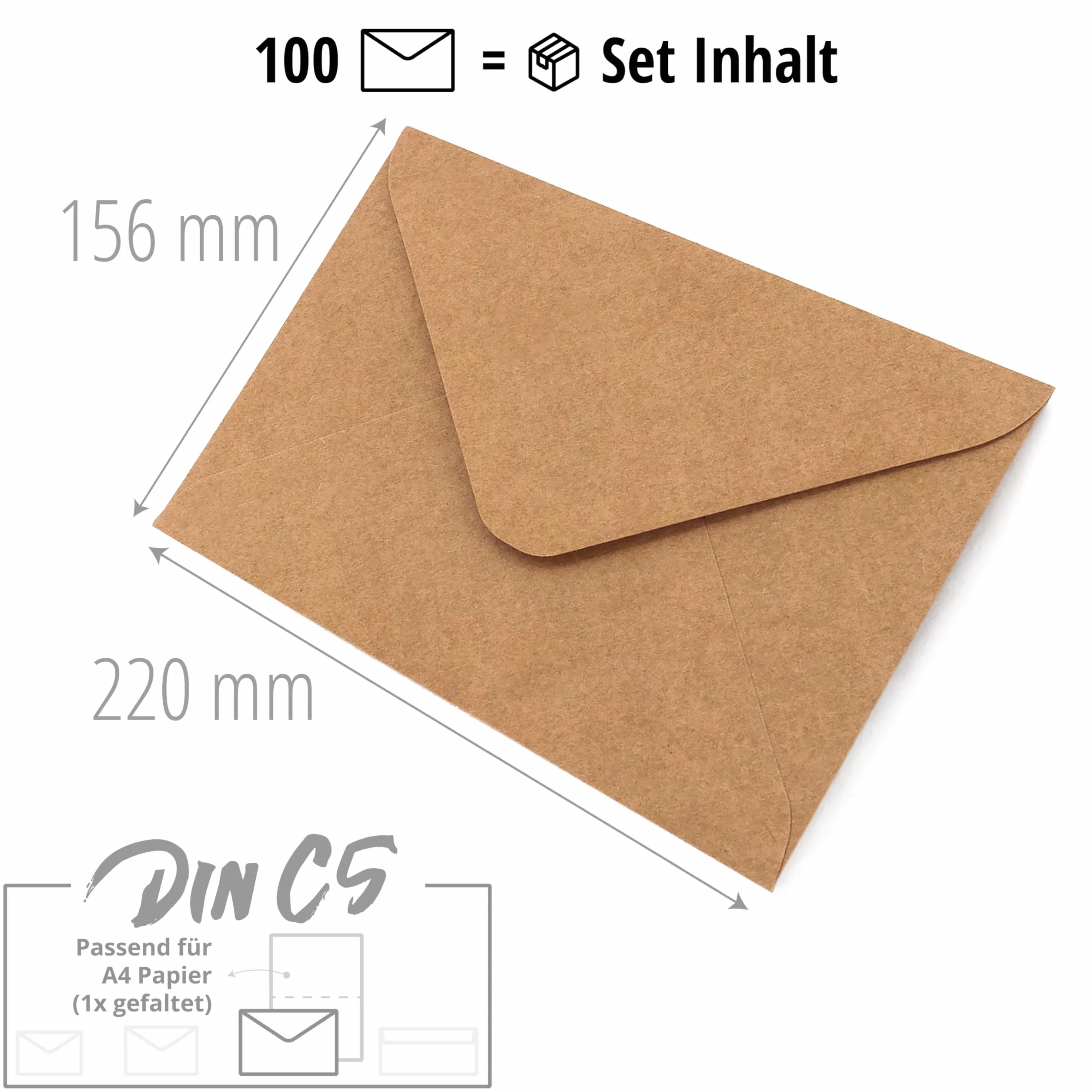 Enveloppes Kraft Vintage Marron Clair DIN C5 220x156 mm 100 Pièces