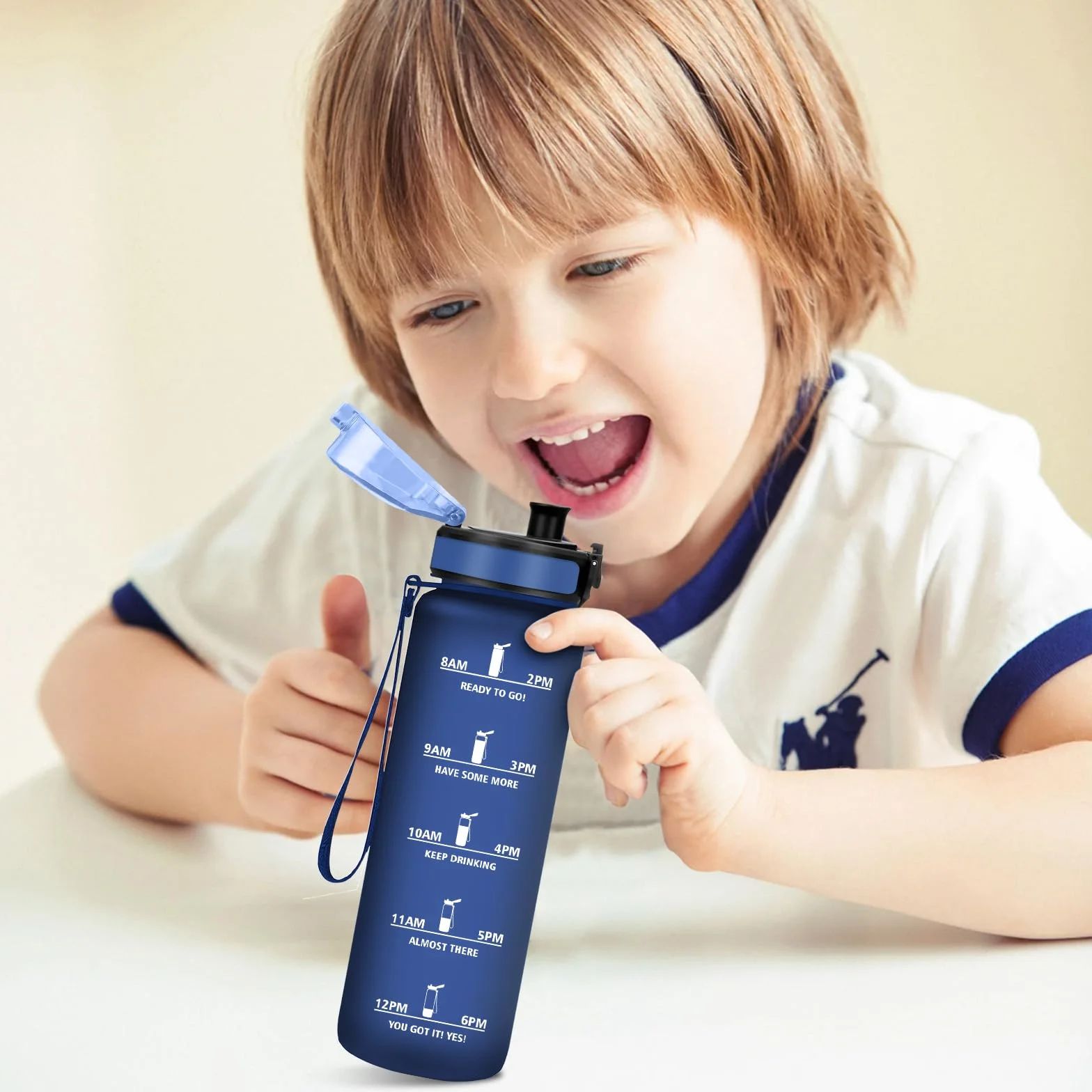 KollyKolla Gourde Enfant 500ml avec Filtre sans BPA, Bouteille d'eau Étanche Sport avec Marqueur de Temps