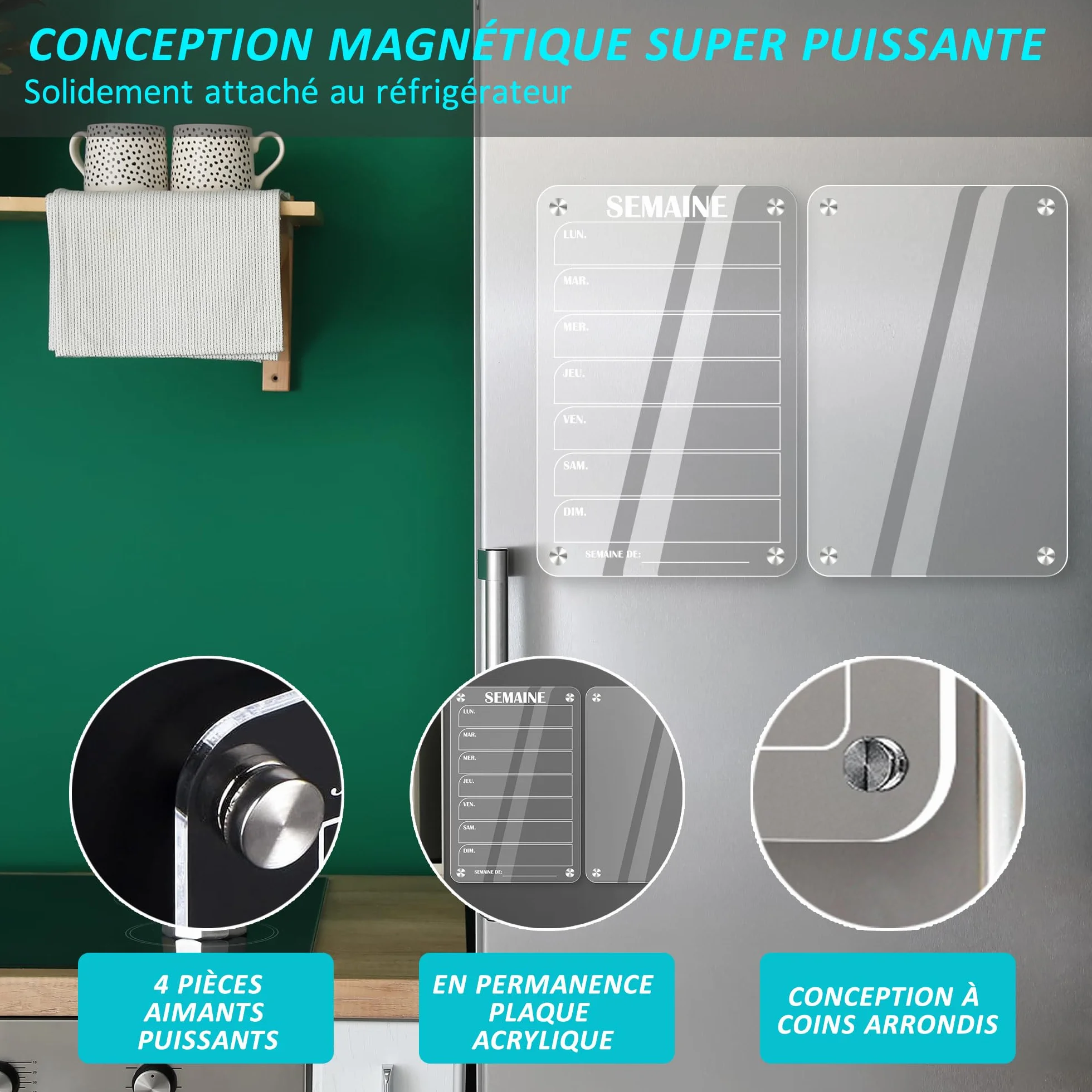 BIROYAL Lot de 2 Calendrier Magnetique Frigo 30x20 cm Acrylique Planning Semaine Planificateur Hebdomadaire