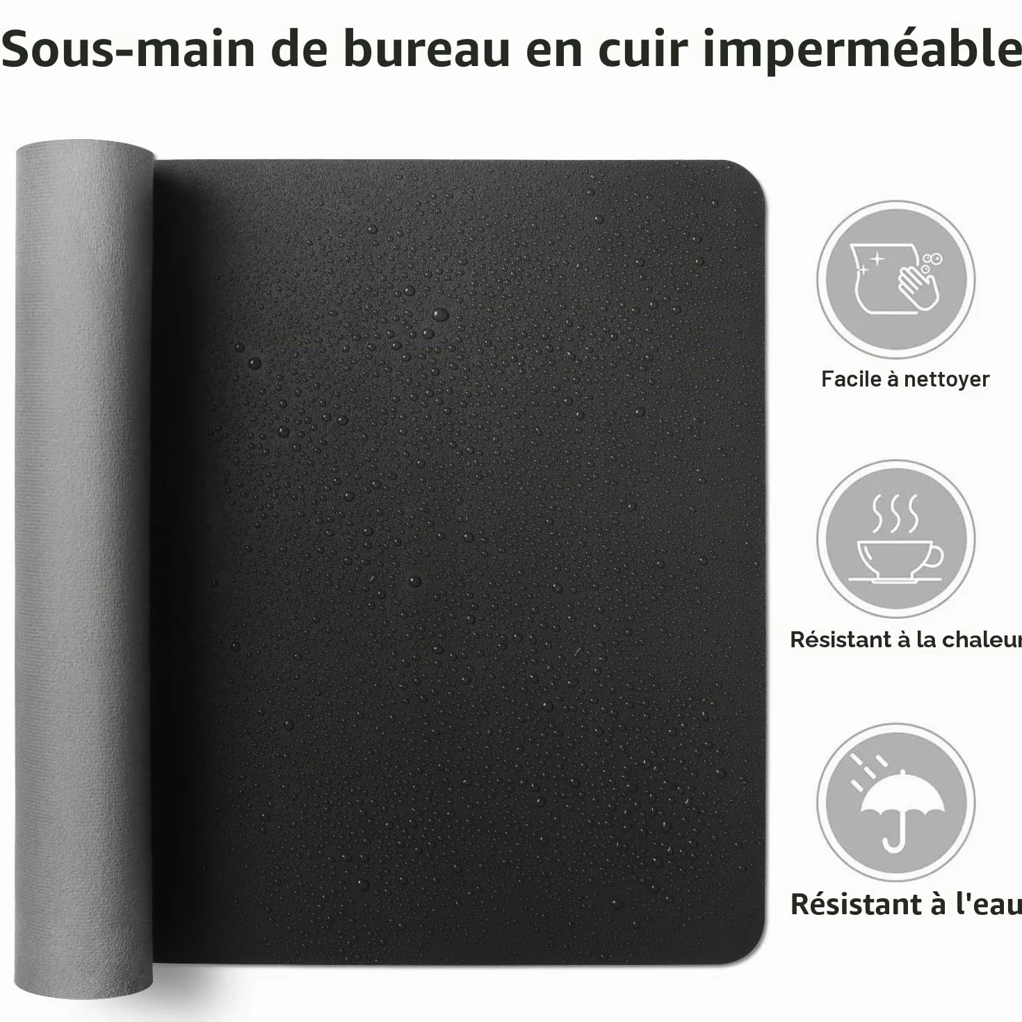 Sous-main tapis de bureau cuir PU 80x40 cm noir antidérapant protection étanche