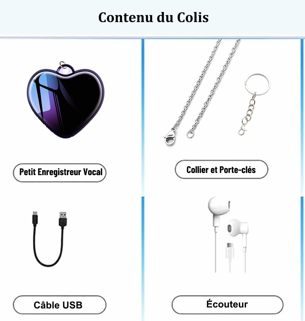 Mini Enregistreur Vocal 16G avec Activation Vocale Micro Dictaphone Numérique Écouteurs Pendentif