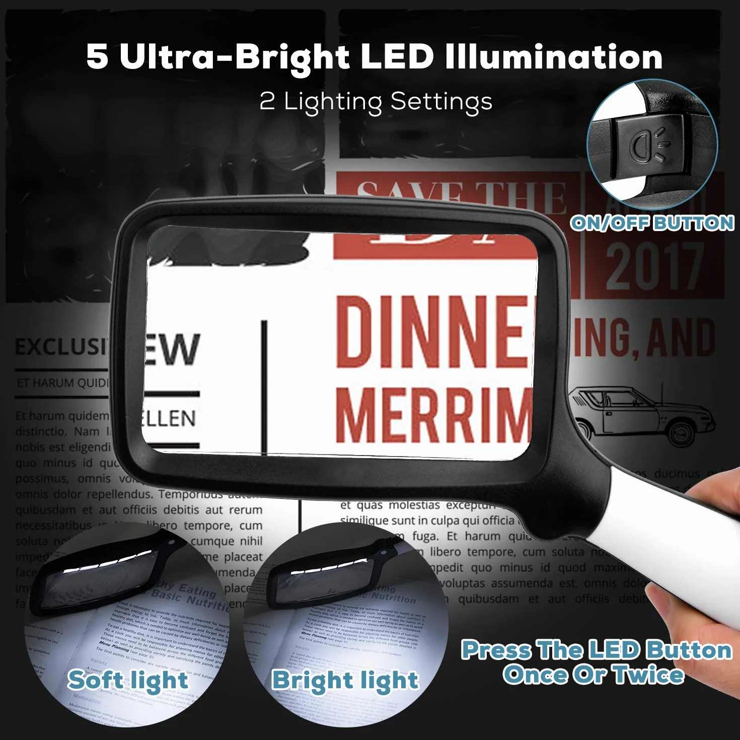 Loupe de Lecture Pliable à Main 6X avec LED à intensité Variable Grand Format pour Personnes âgées