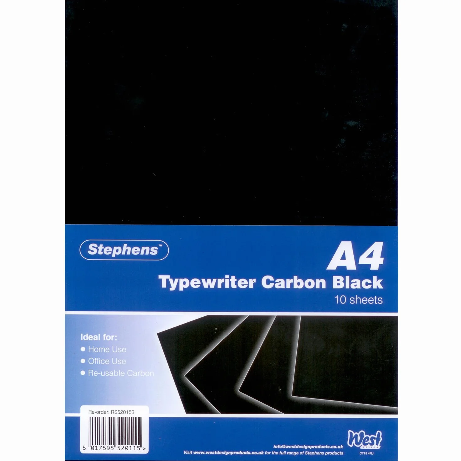 Papier carbone pour Machine à écrire Noir Pack de 10 feuilles Stephens