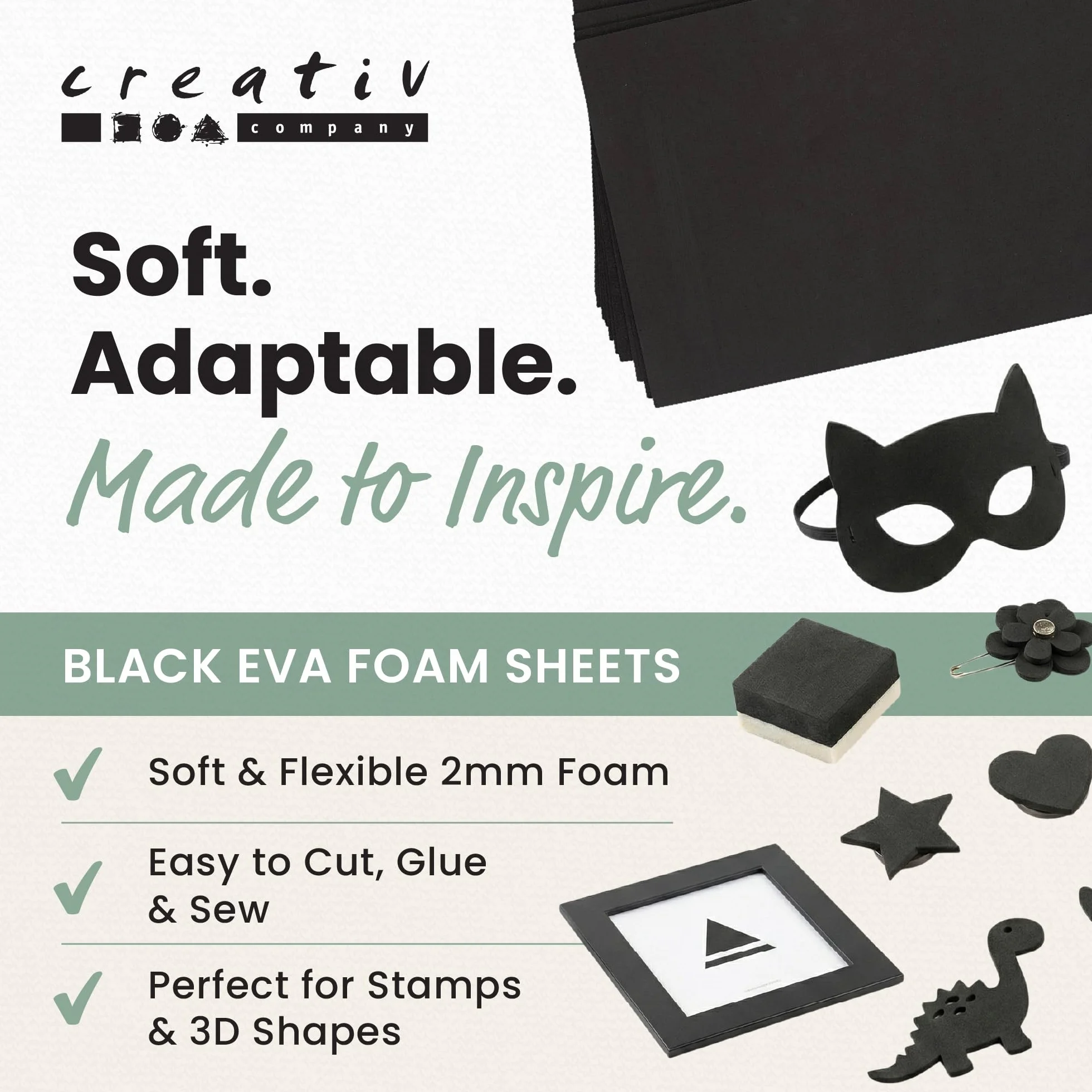 Feuilles de mousse EVA A4 2 mm Noir Lot de 10