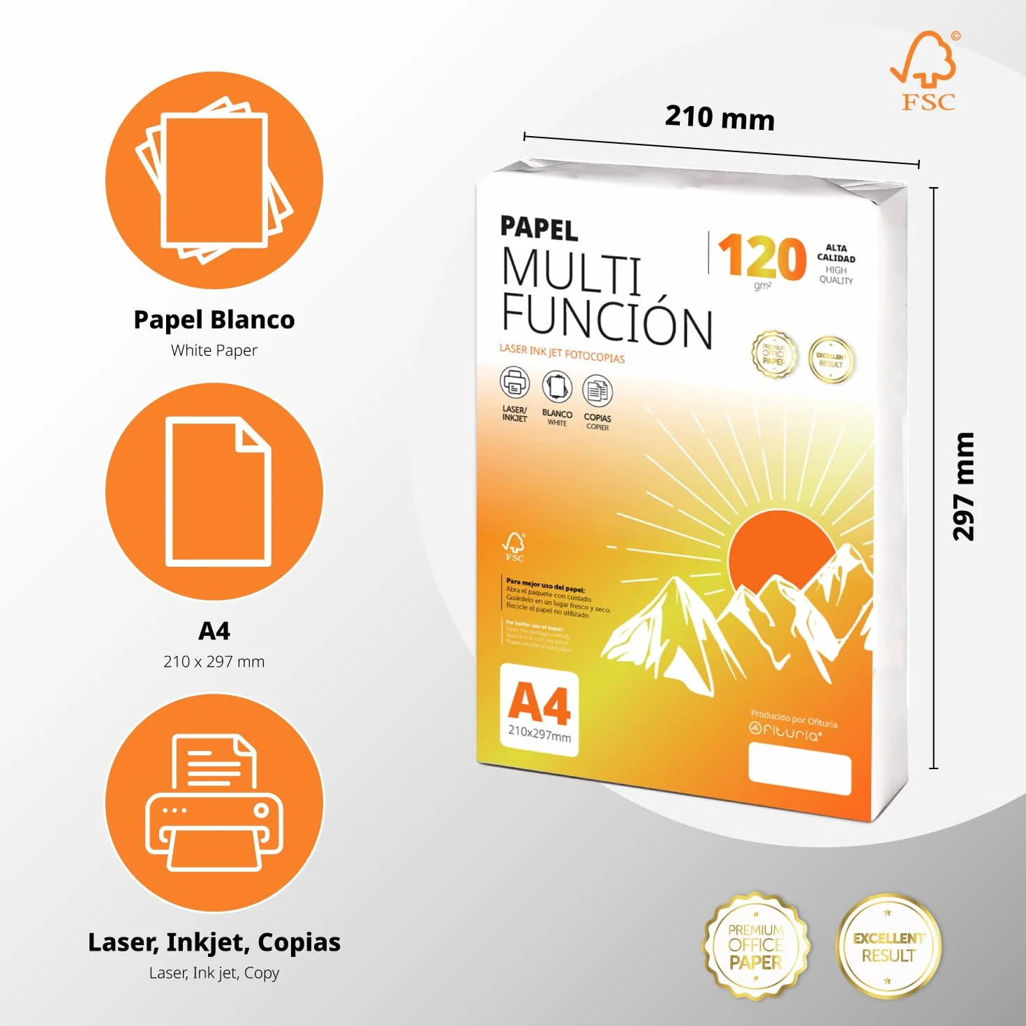 Ofituria Folios A4 120 g 200 feuilles Papier Polyvalent pour Imprimante Laser et Injection