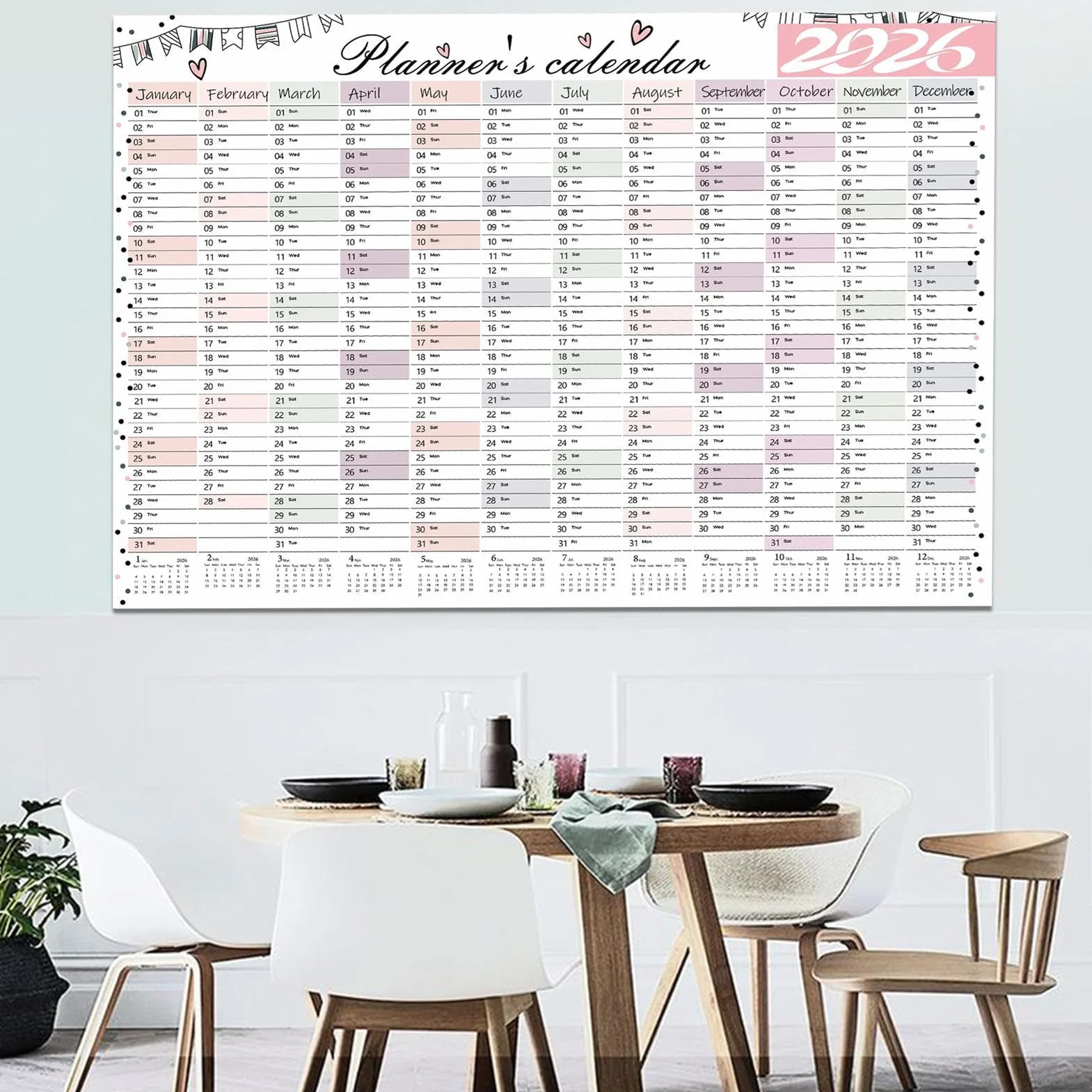 Calendrier Mensuel 2026-2026 Grand Planificateur Papier Vertical Janvier Décembre Bureau Salle Classe