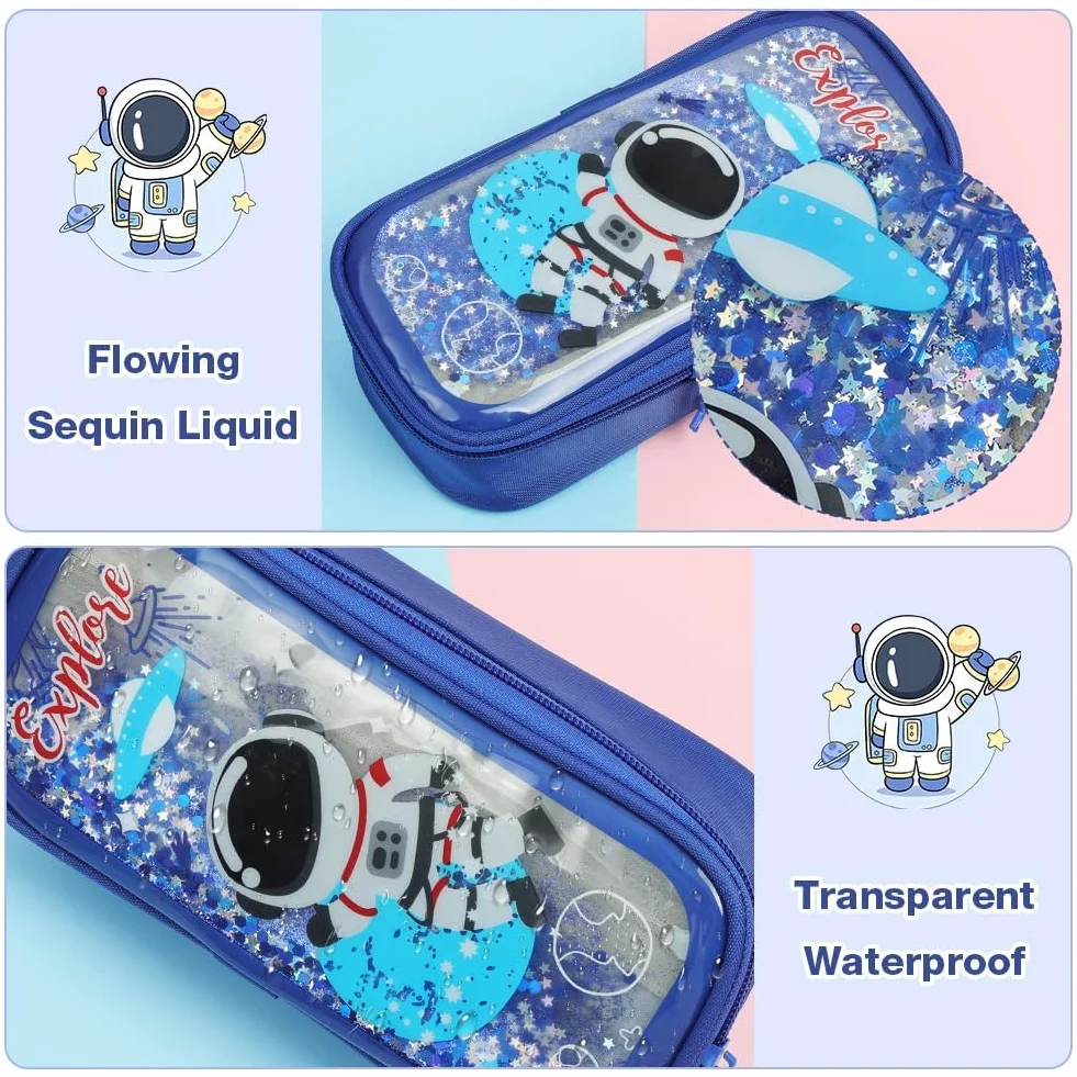 OFFCUP Trousse à Crayons Pliable Grande Capacité 2 Compartiments Motif Dessin Animé Fournitures Scolaire