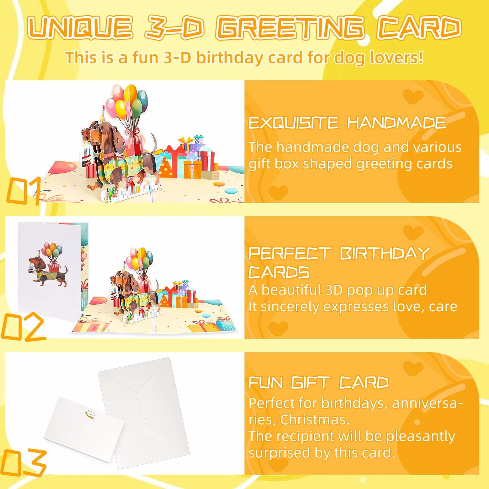 Carte d'Anniversaire 3D Pop-up pour Chien avec Enveloppe, Carte Interactive Drôle