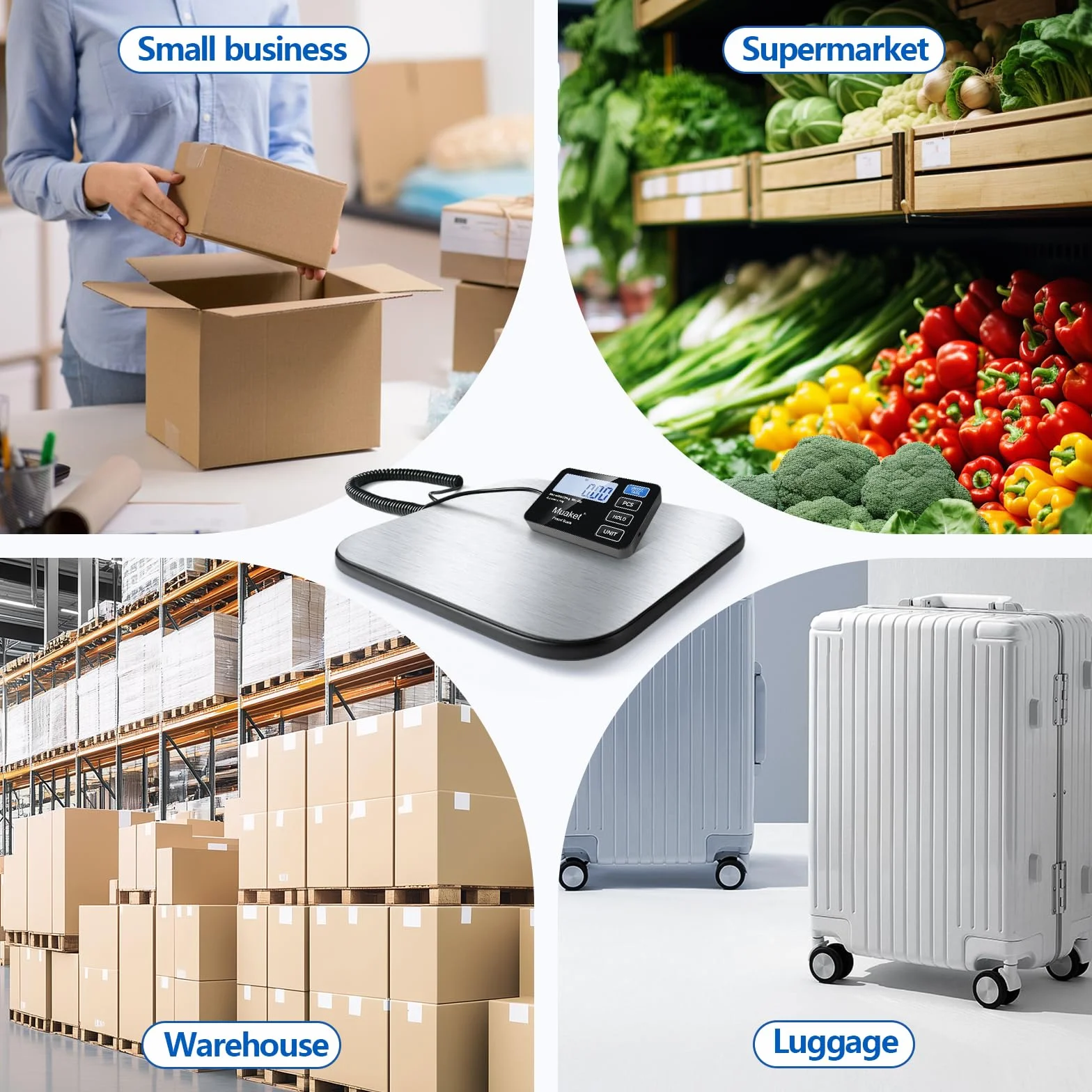Balance Colis Numérique 200kg/10g, Pèse Colis Portable avec Fonction Hold/Tare, Écran LCD pour Bagage Maison Poste