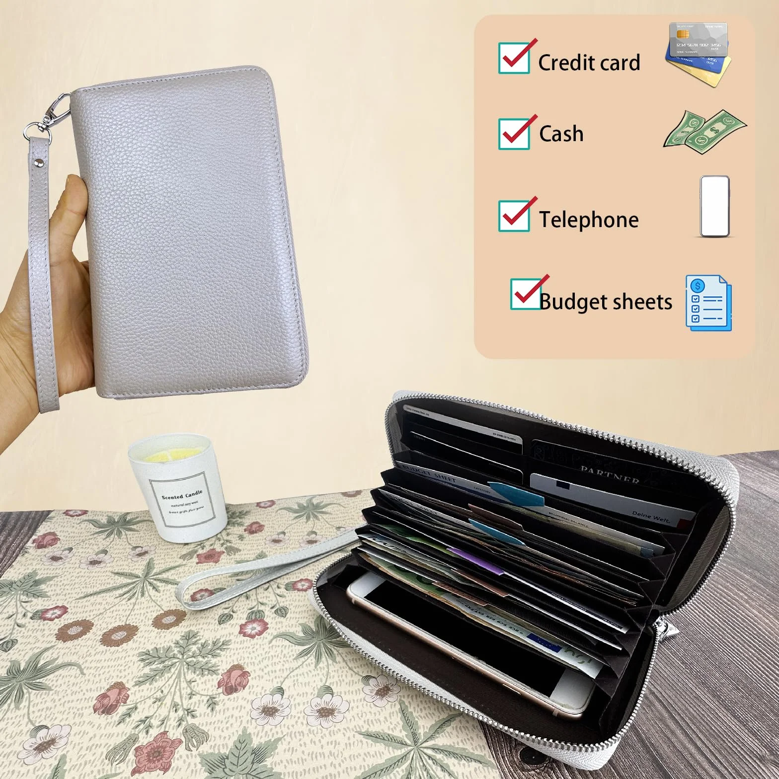 Système de budget multifonctionnel avec 12 feuilles de budget, étiquettes de catégorie et bracelet 19cm * 13cm Argent