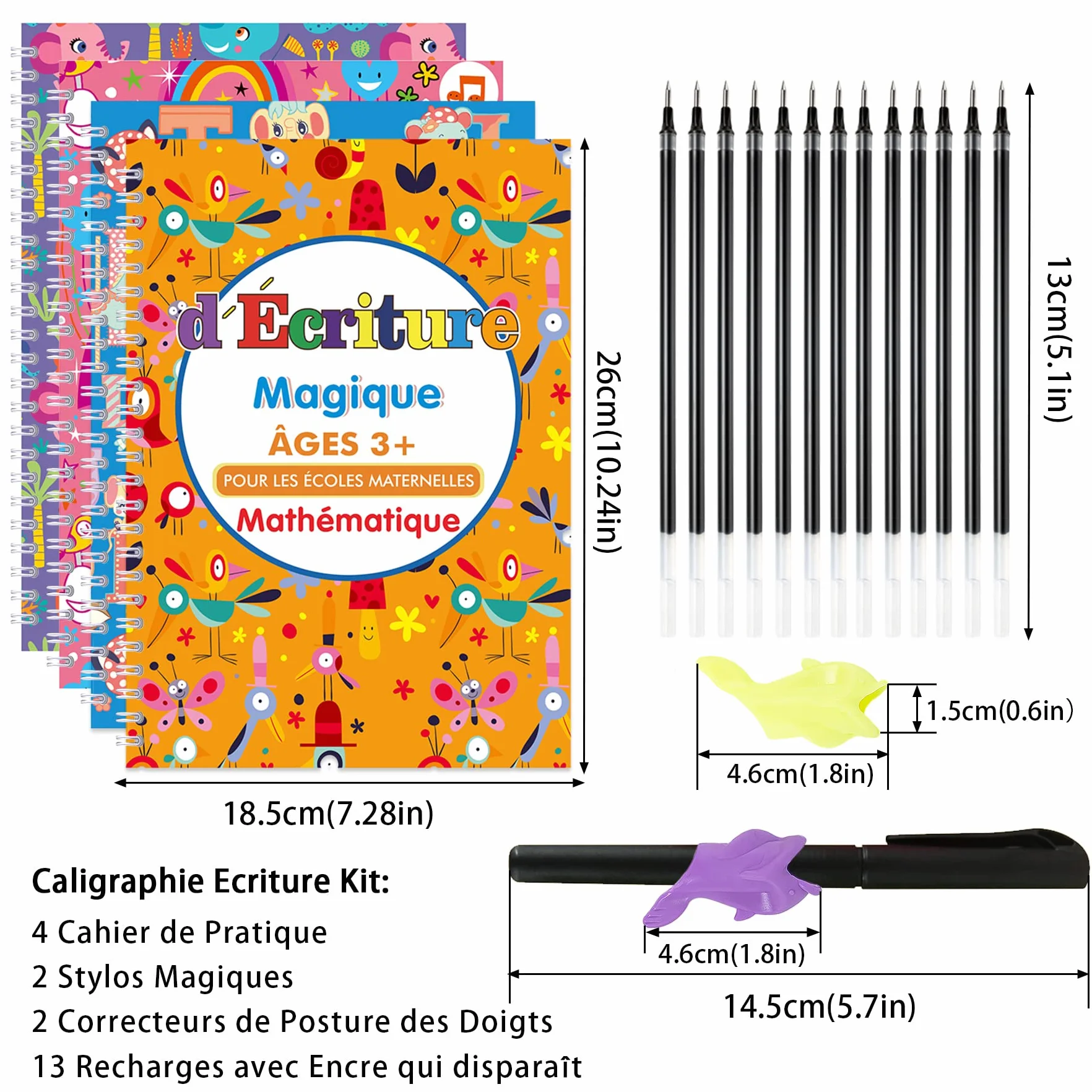 Larcenciel Grand Cahier Écriture Magique Français, 4 Livres Calligraphie Enfant Réutilisable avec Stylos Recharges, Cahier Vacances Maternelle CP CE1