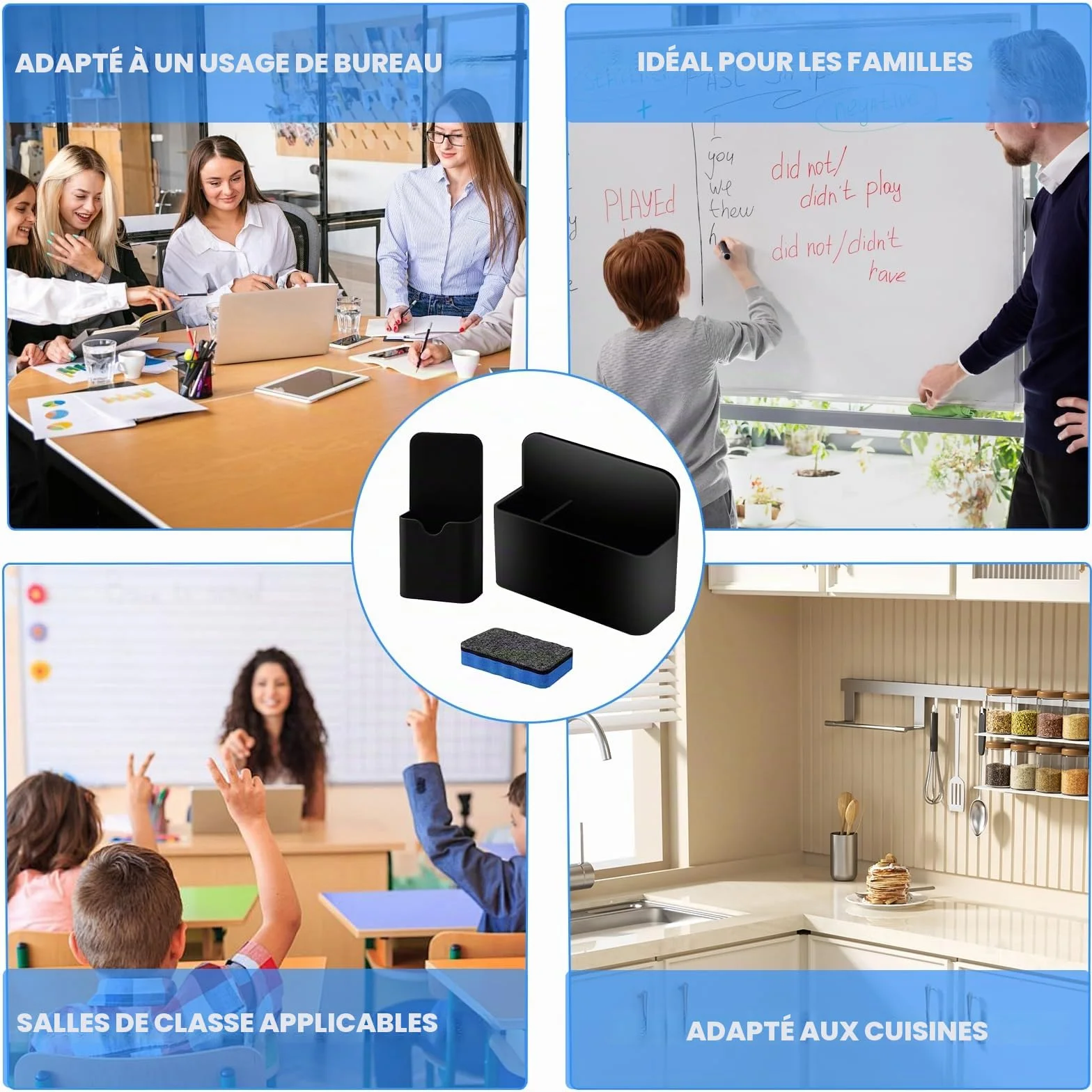 Porte-stylos Magnétiques 2 Pièces avec Éponges, Accessoires pour Tableau Blanc, Support pour Marqueurs
