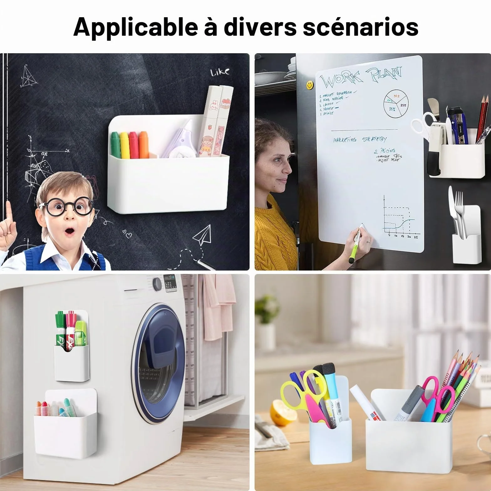 Porte-stylos Magnétiques 2 Pièces, Pot à Stylos Accessoires pour Tableau Blanc avec 2 Éponges