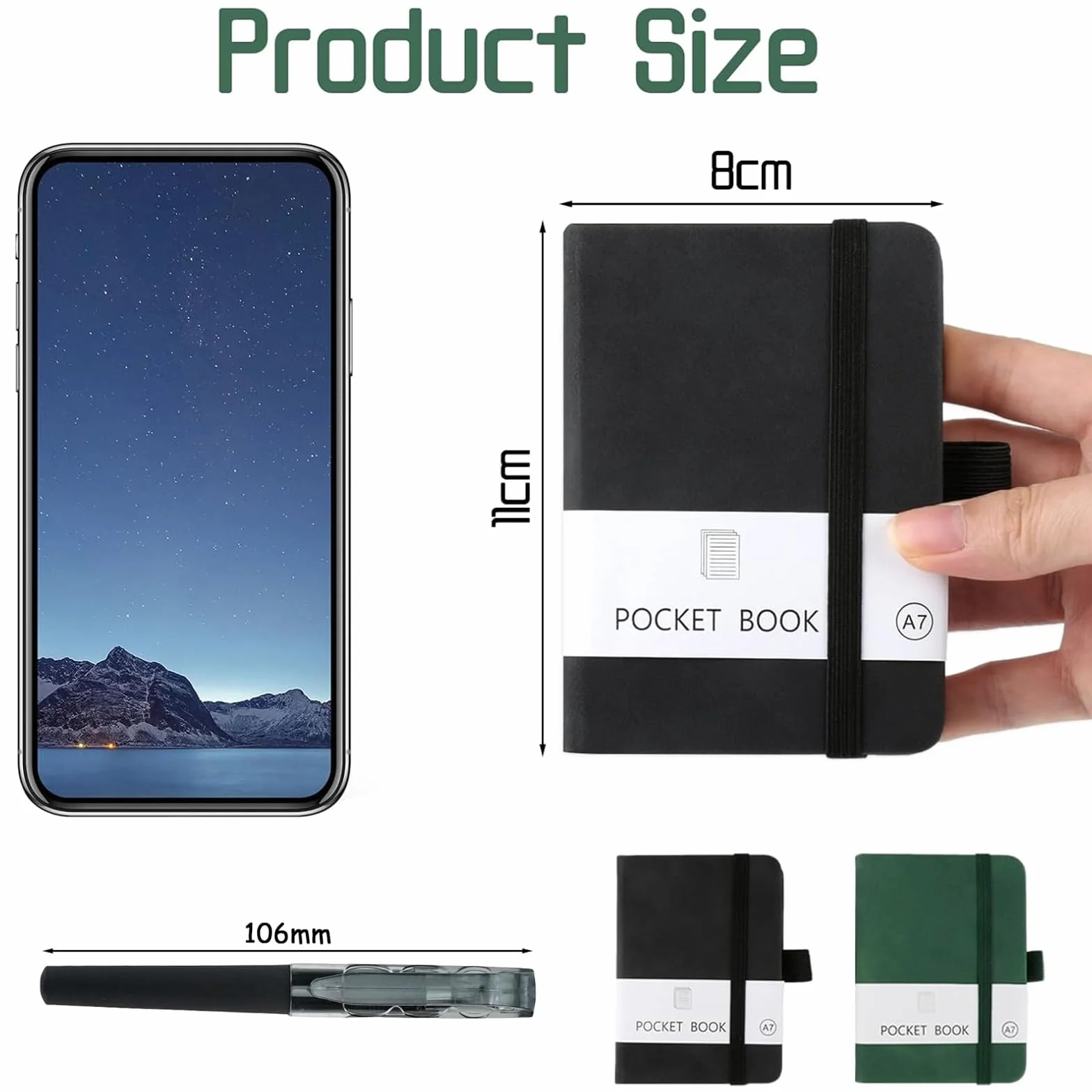 Carnet de Notes A7 Cuir avec Stylo, Mini Carnet Voyage Fermeture Élastique