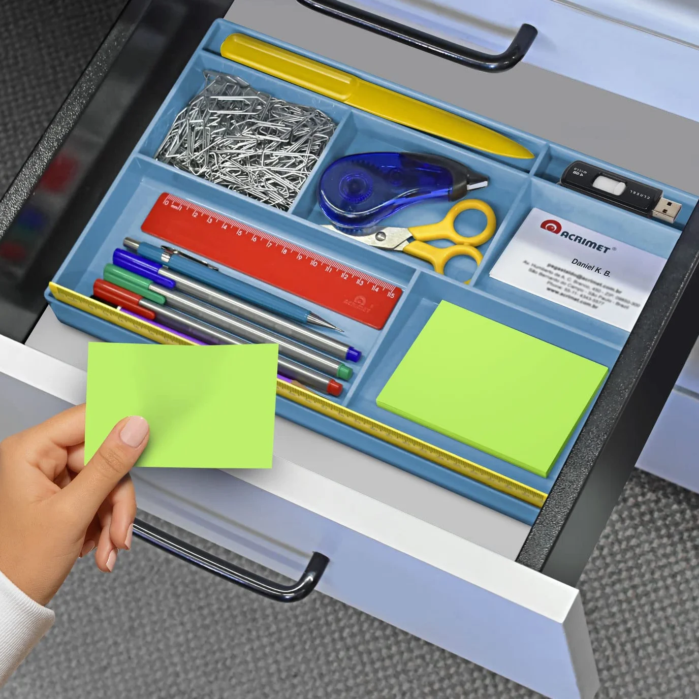 Acrimet Plateau Organisateur 8 compartiments Plastique 32,4x20,3x2,7 cm Bleu Uni
