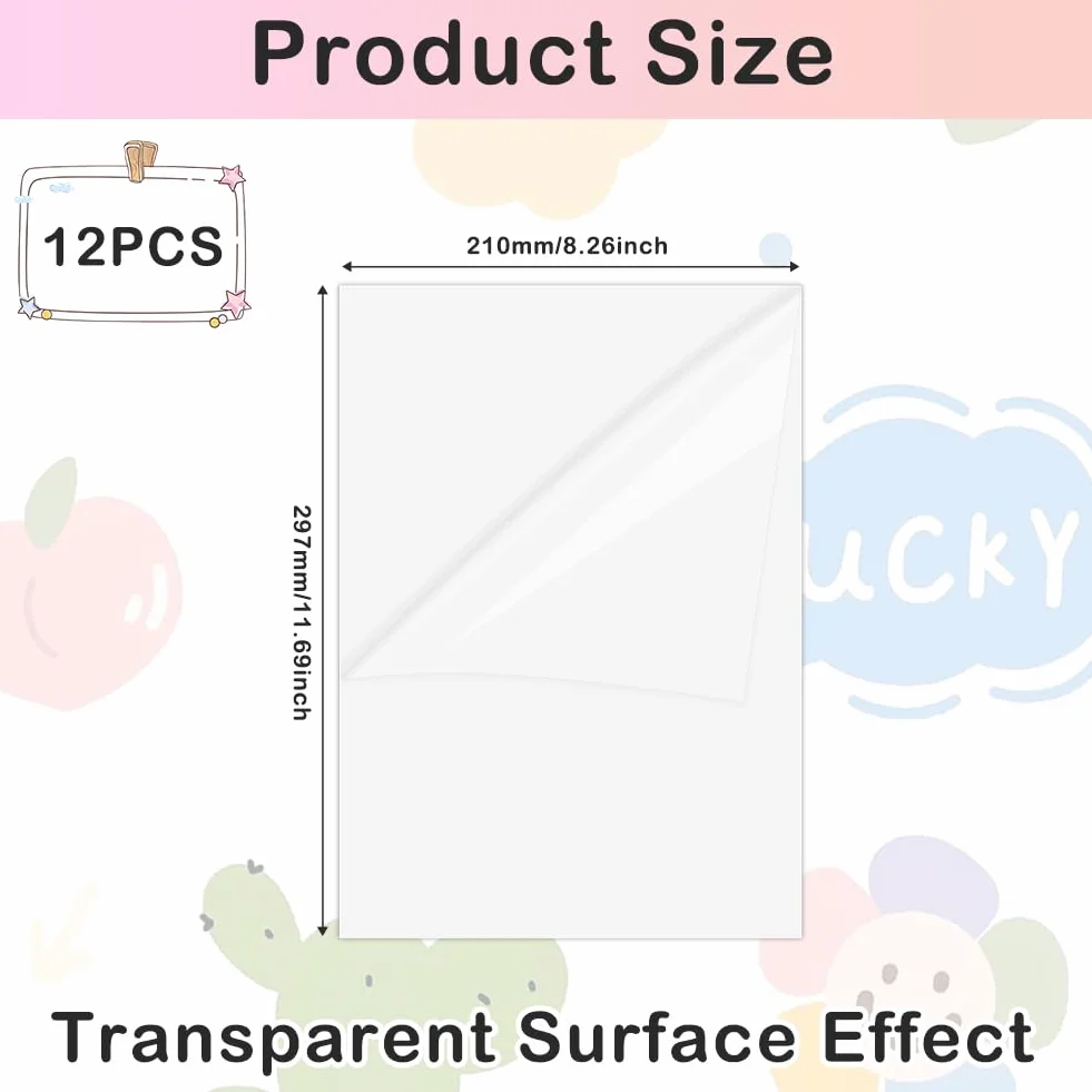 Papier Autocollant Transparent A4 12 Feuilles Vinyle Imprimable Étanche pour Imprimante Jet d'Encre