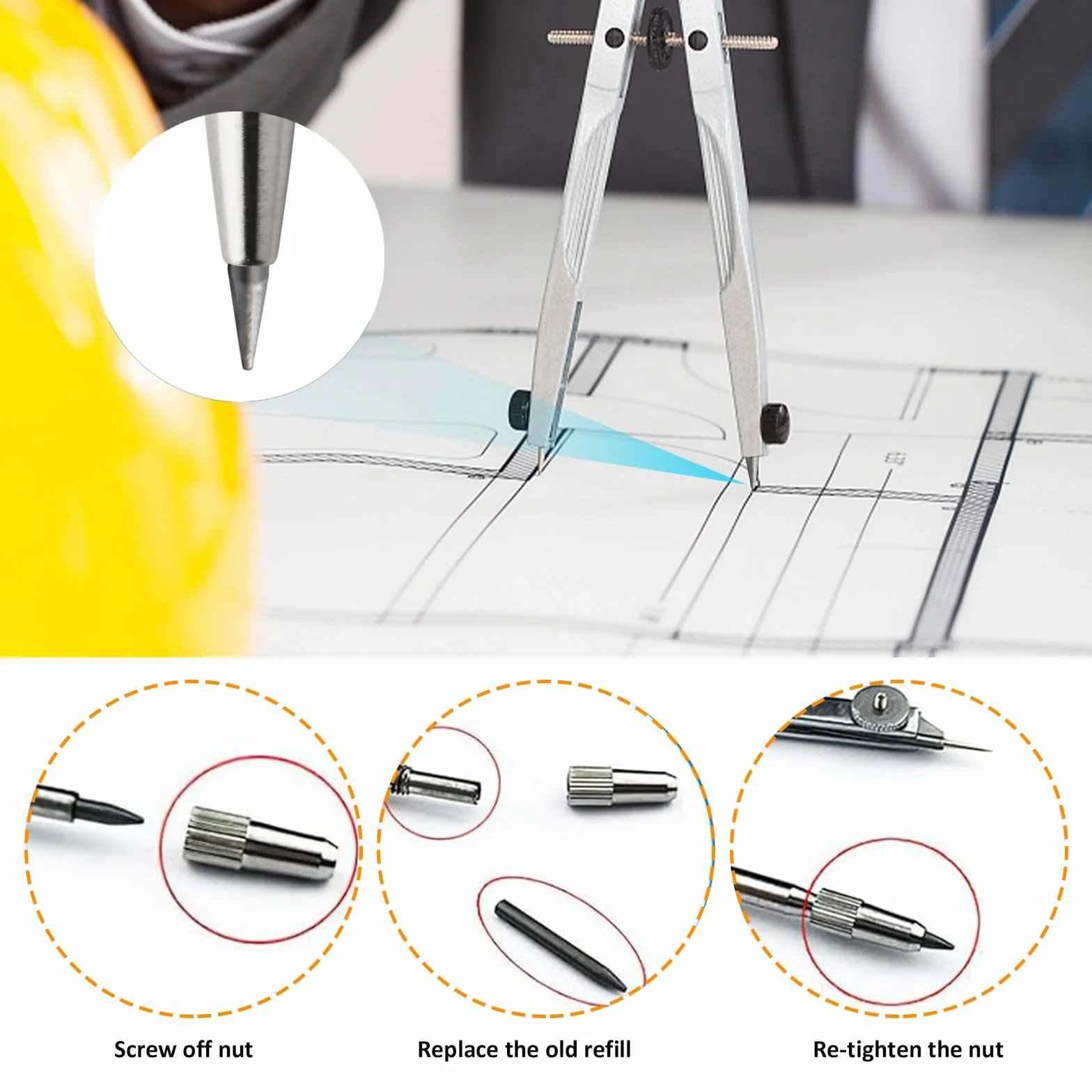 ZEFAN Mines de rechange 2B 2 mm 2 cm pour compas, lot de 120 avec rouleaux de guidage et gommes