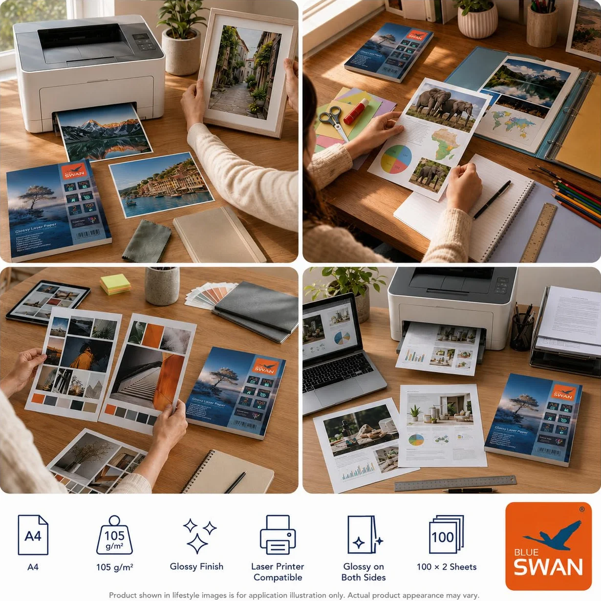 BLUE SWAN Papier Laser Brillant A4 105 g/m² 200 Feuilles Double Face