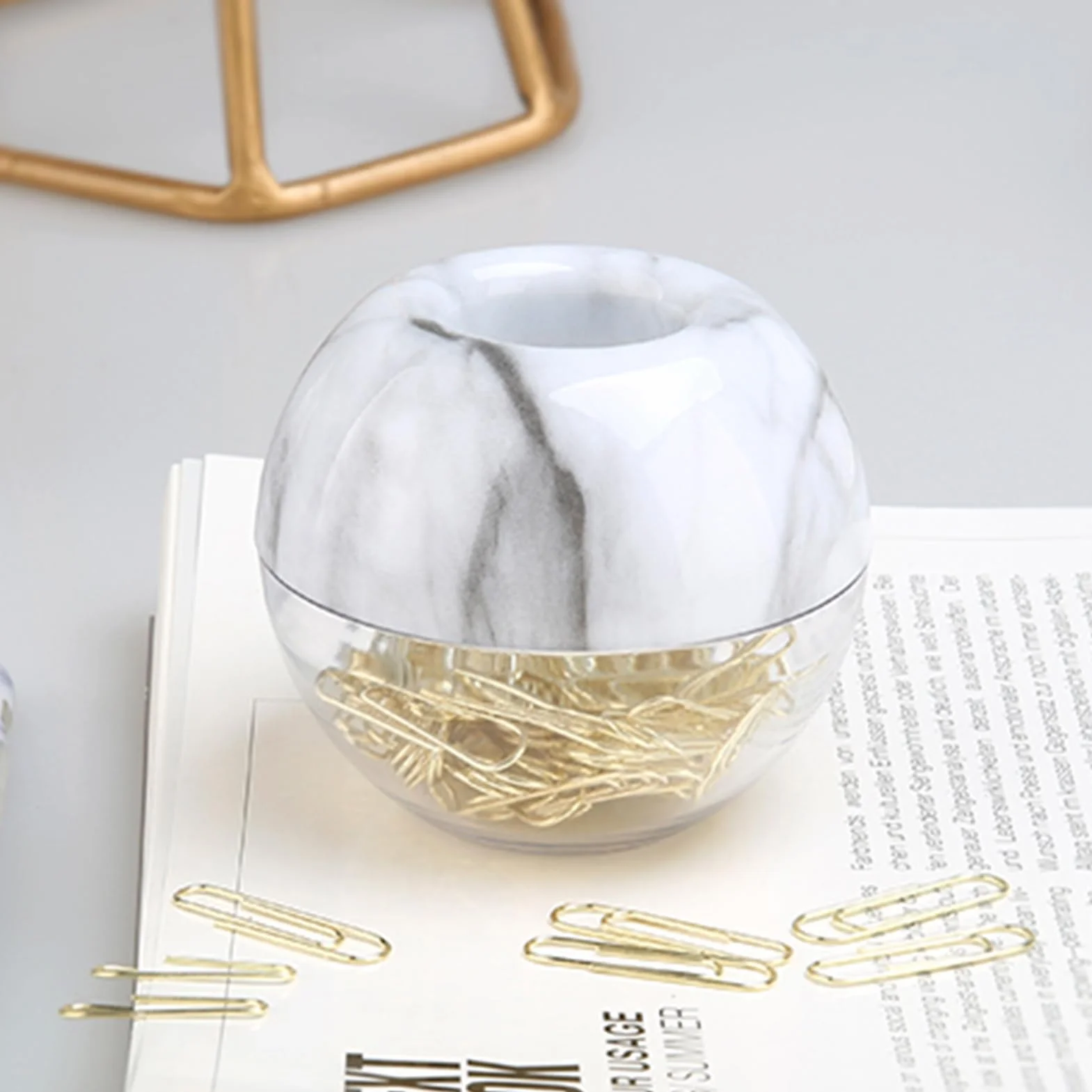 Porte-trombones magnétique marbre métallique brillant, 100 clips, organisateur bureau boîte rangement blanc