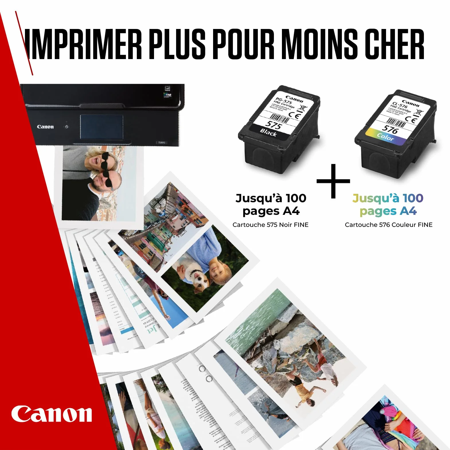 Canon PG-575 CL-576 Lot de 2 Cartouches d'encre Authentiques Noir Couleur avec Papier Photo 4x6