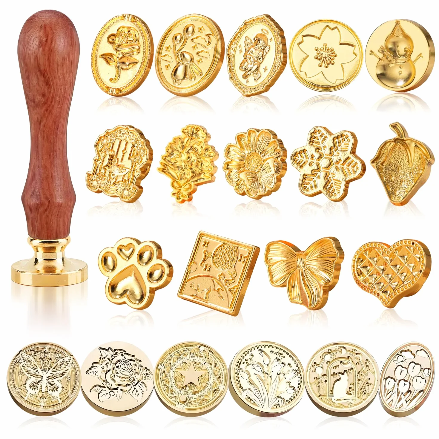 Sceau Cire en Métal Set 21 Pièces Vintage avec Tête Amovible et Manche en Bois pour Mariage