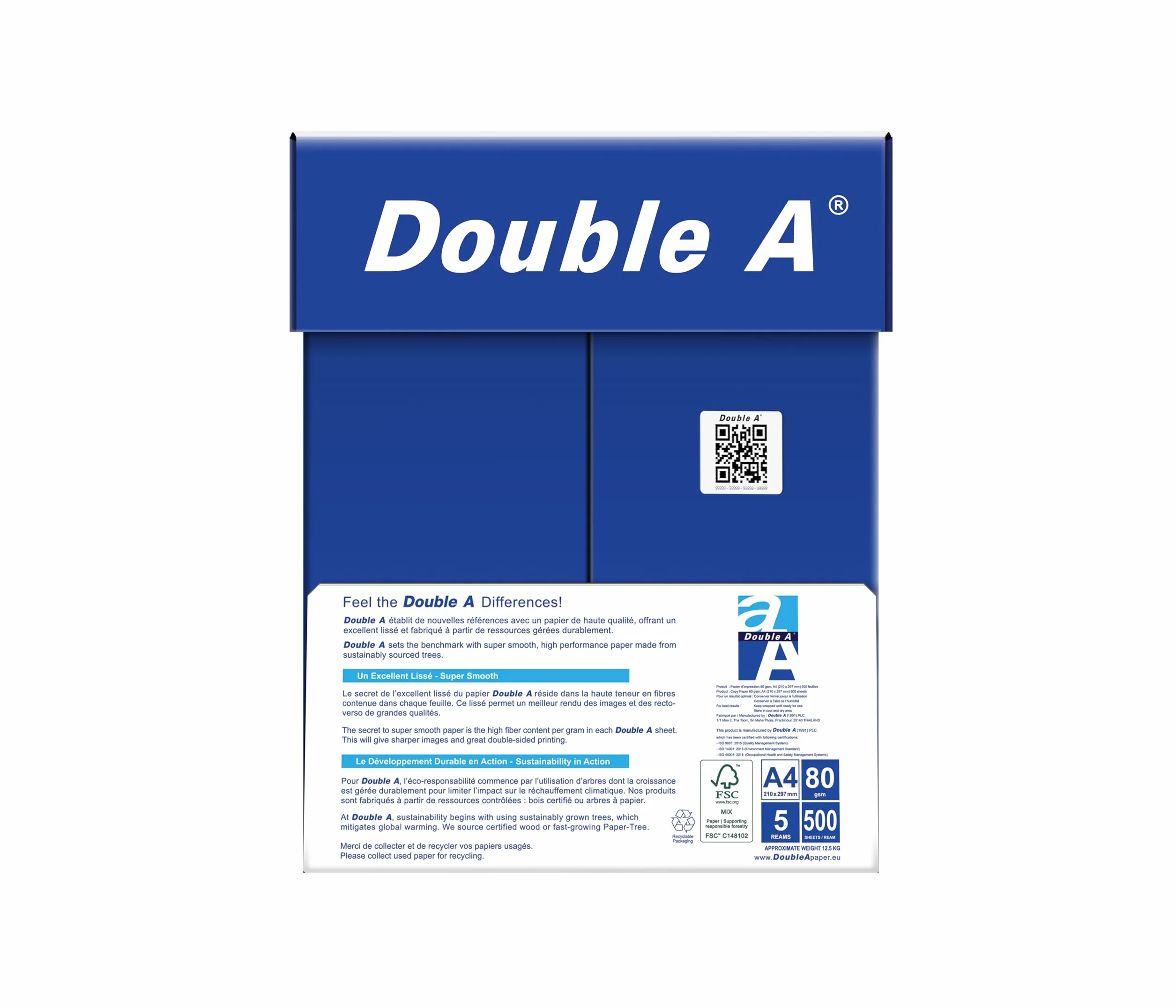 Papier à imprimer A4 80 g/m² 2500 feuilles blanc Double A Premium