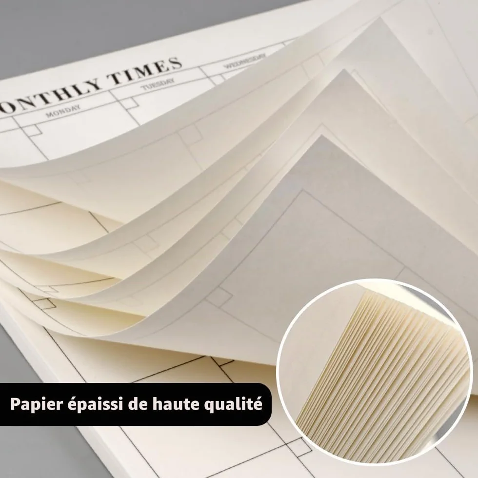Planificateur Mensuel 60 Feuilles 24.5x17.5 cm, Calendrier Non Daté Détachable Bloc-Notes