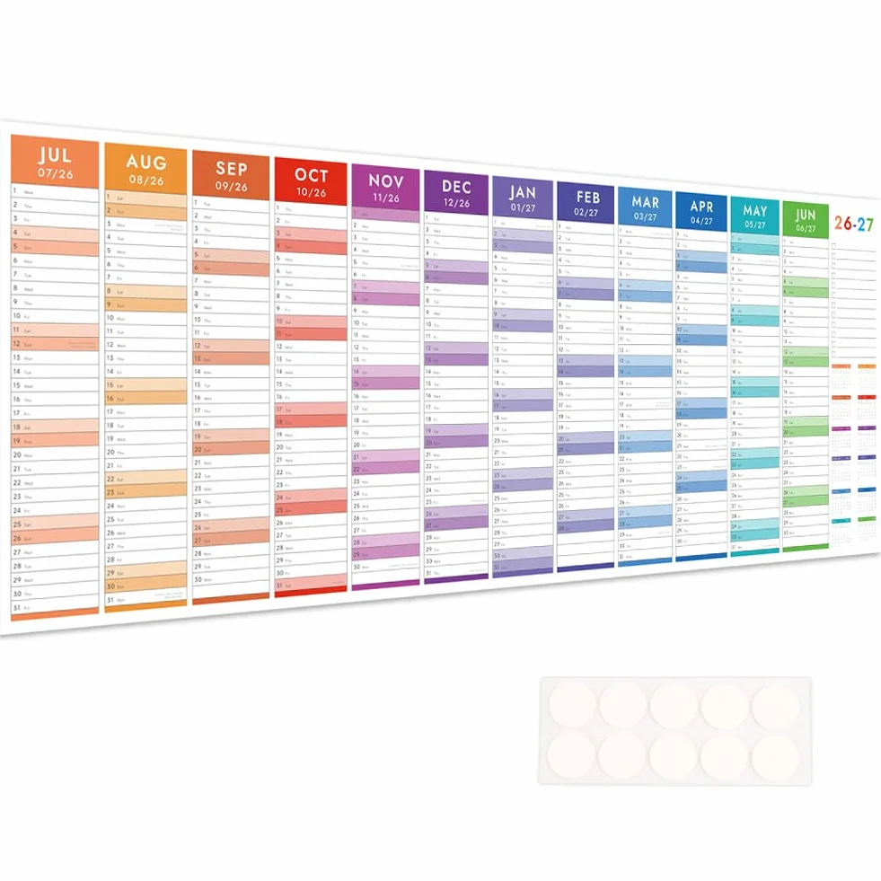 Planning mural 2026-2027 britannique extra long 119,4 x 41,9 cm juillet 2026 à juin 2027 calendrier mural UK grand