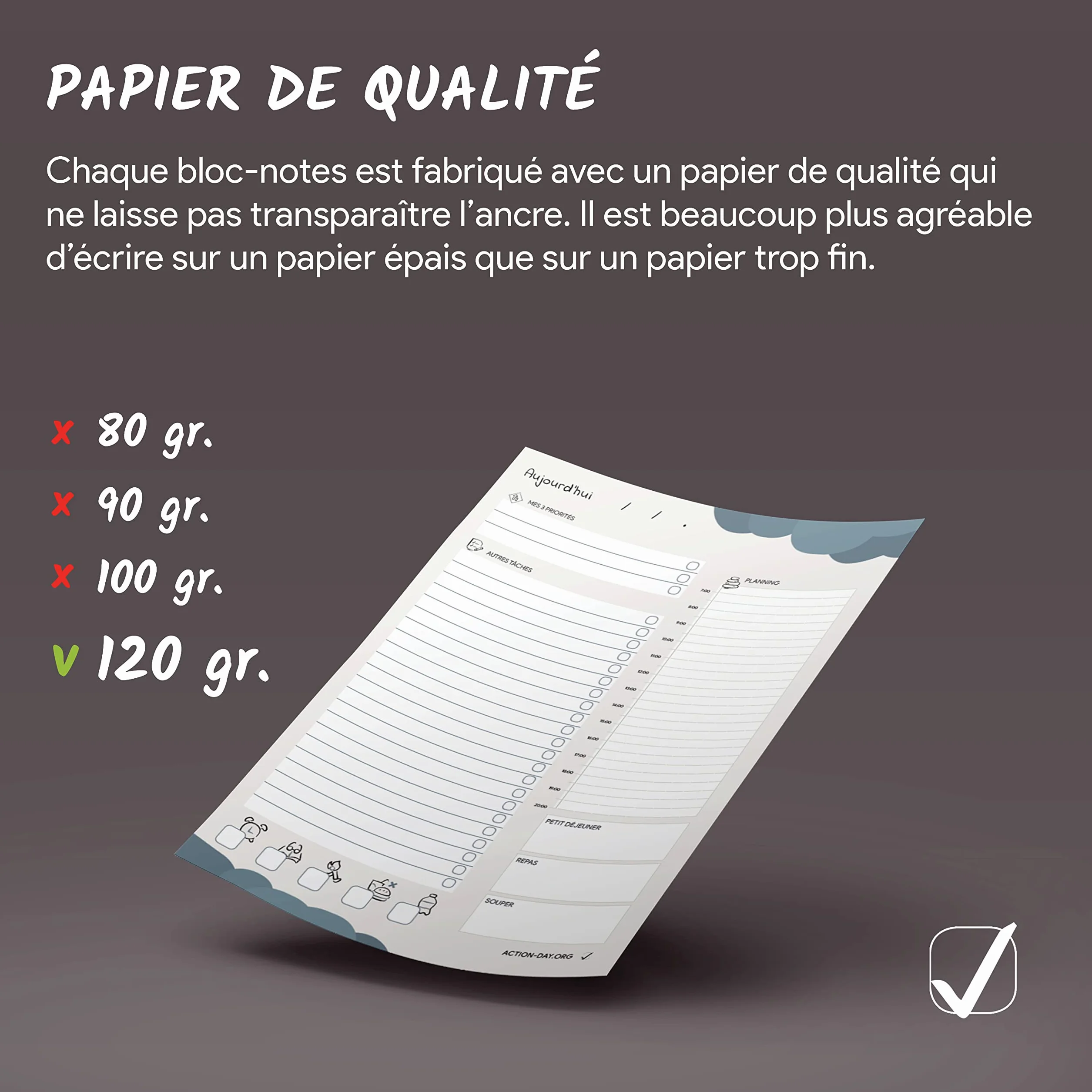 Action Day Organiser TO DO LIST Bloc-notes A5 Gestion des tâches Productivité