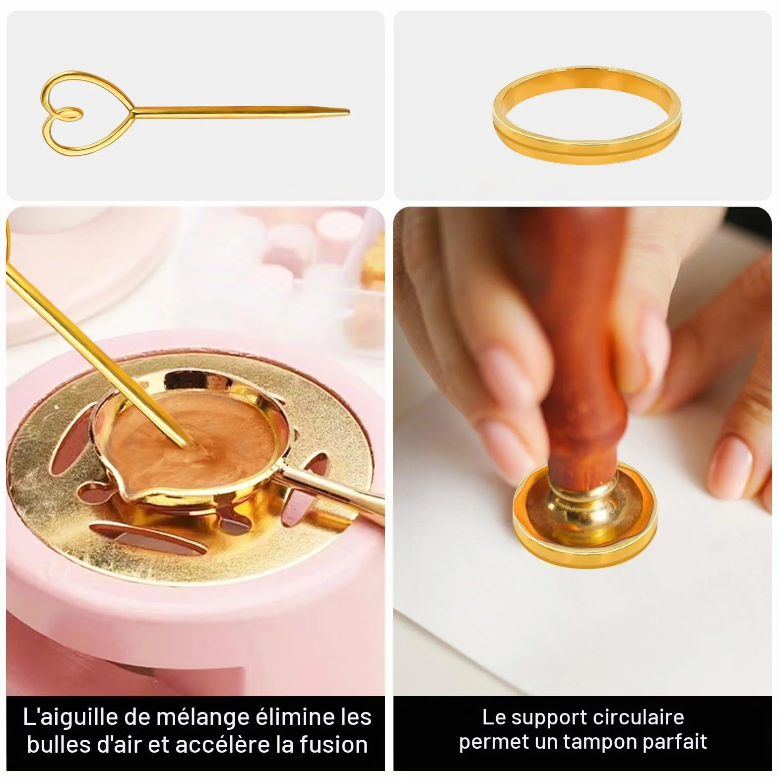 Lot de 200 perles de cire à cacheter or, joint octogonal, kit avec 5 bougies, cuillère et tampon