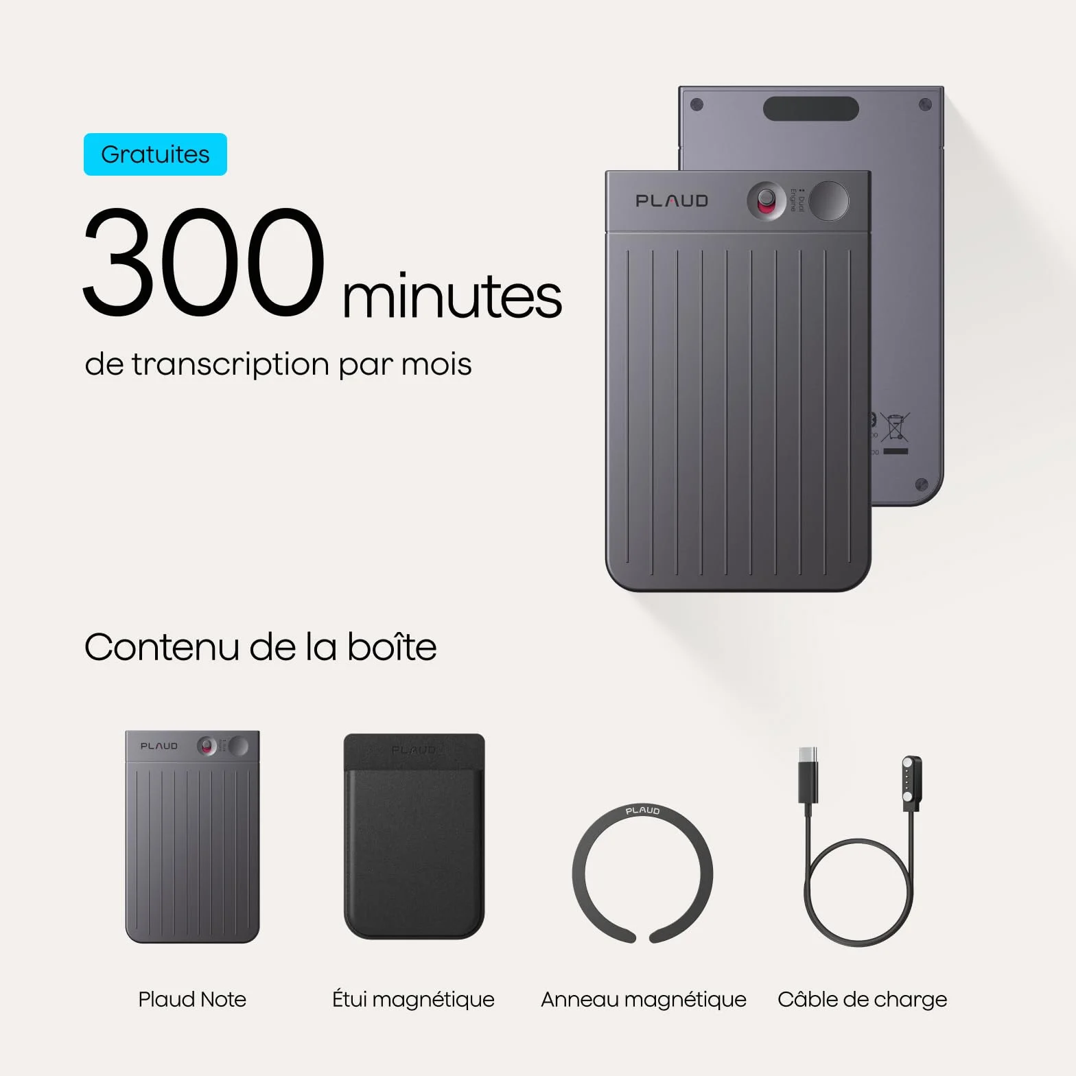 Plaud Note Enregistreur Vocal IA avec Étui Dictaphone Numérique Transcription Résumé 112 Langues Conférences Réunions