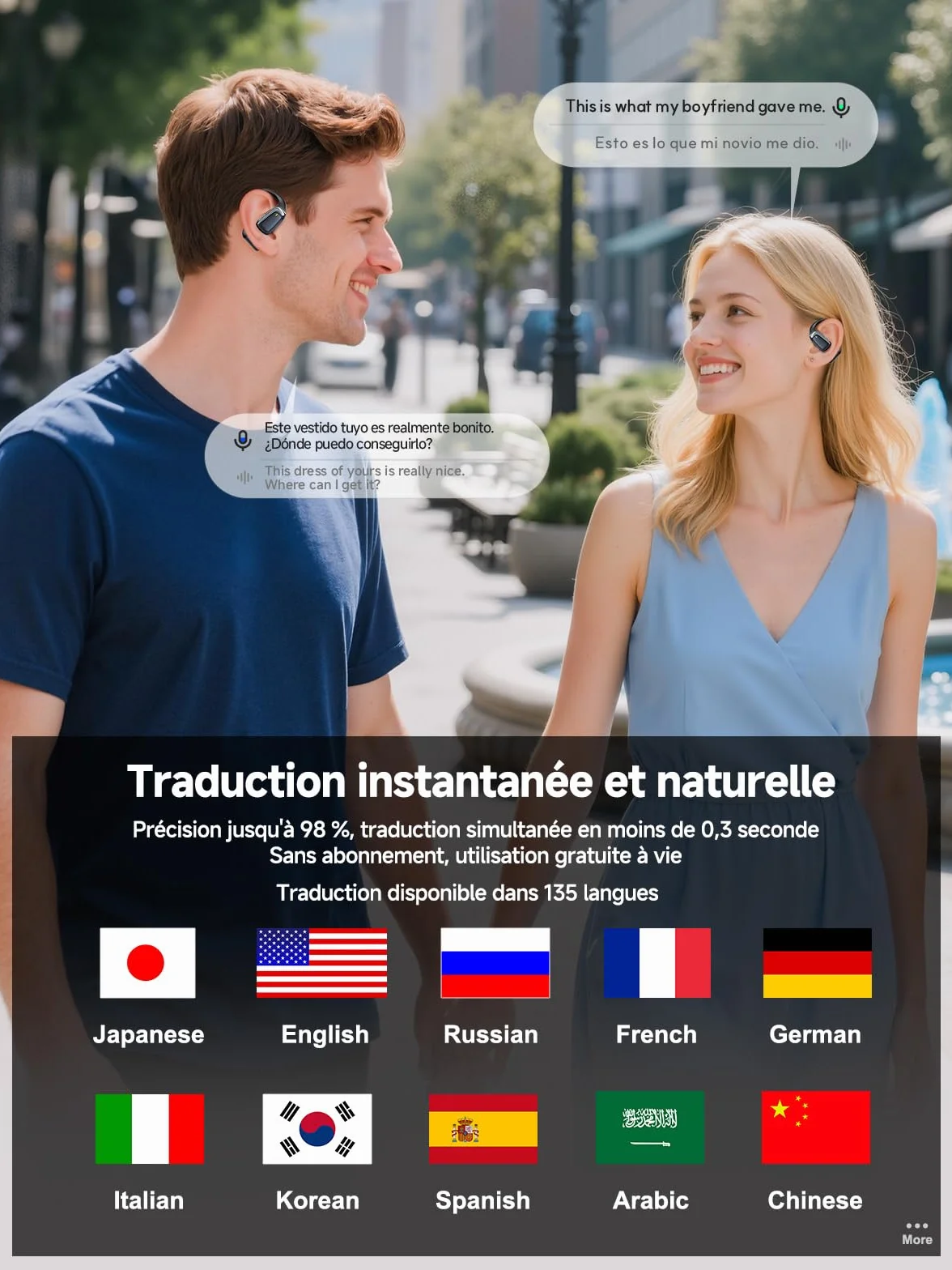 NE25 AI Traducteur Vocal Instantané 3 en1 Écran 135 Langues 60H Traduction 8 Modes