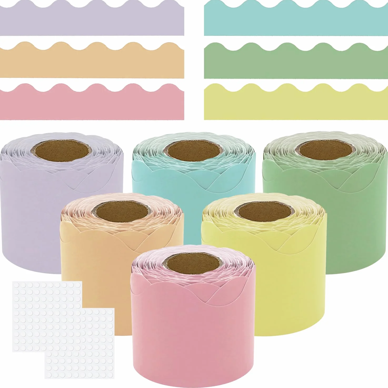 Acidea Lot de 6 rouleaux bordures festonnées tableau d'affichage 60 m couleur macaron