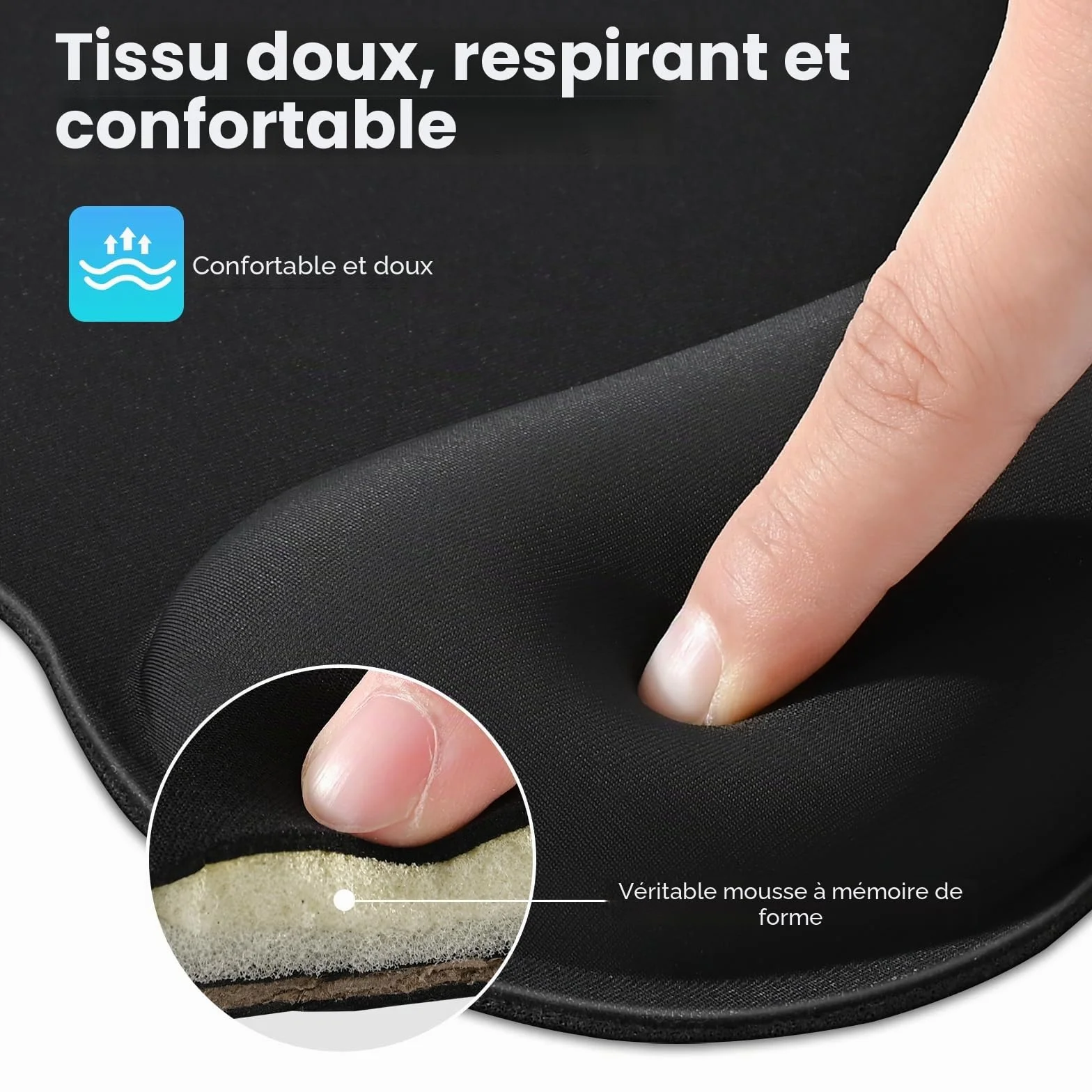 EooCoo Tapis de Souris Gaming avec Repose-Poignet Ergonomique, Surface Lisse, Base Antidérapante, Noir
