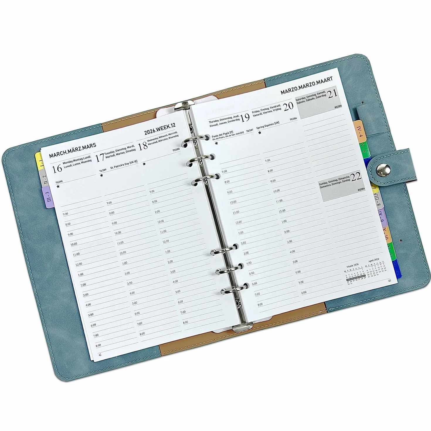 Agenda 2026 Semainier A5 Rechargeable Vertical 7h-20h 1 Semaine sur 2 Pages Organiseur Couverture Souple PU Cuir Planificateur Jan à Déc