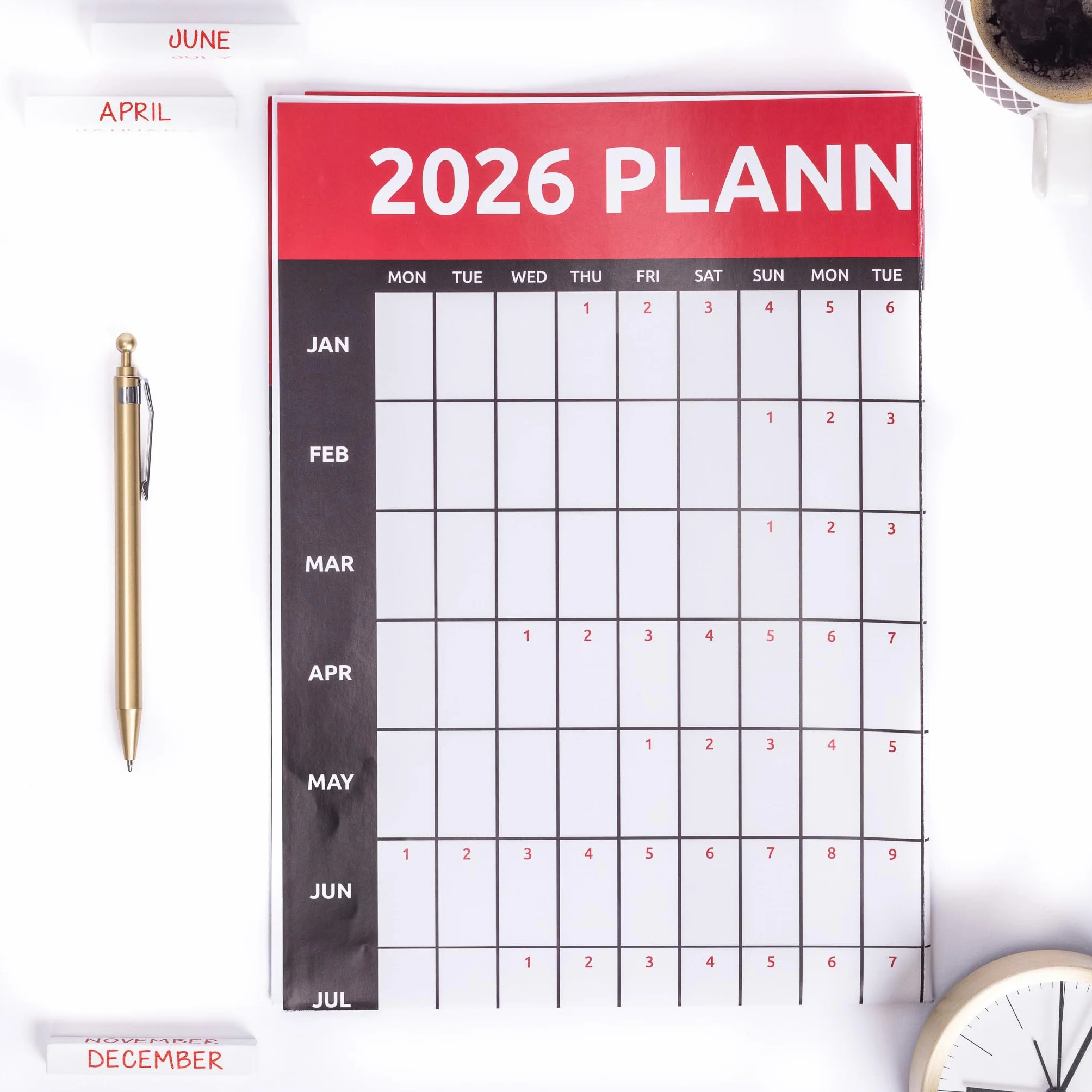 Calendrier mural 2026 A1 84x59 cm annuel complet rouge