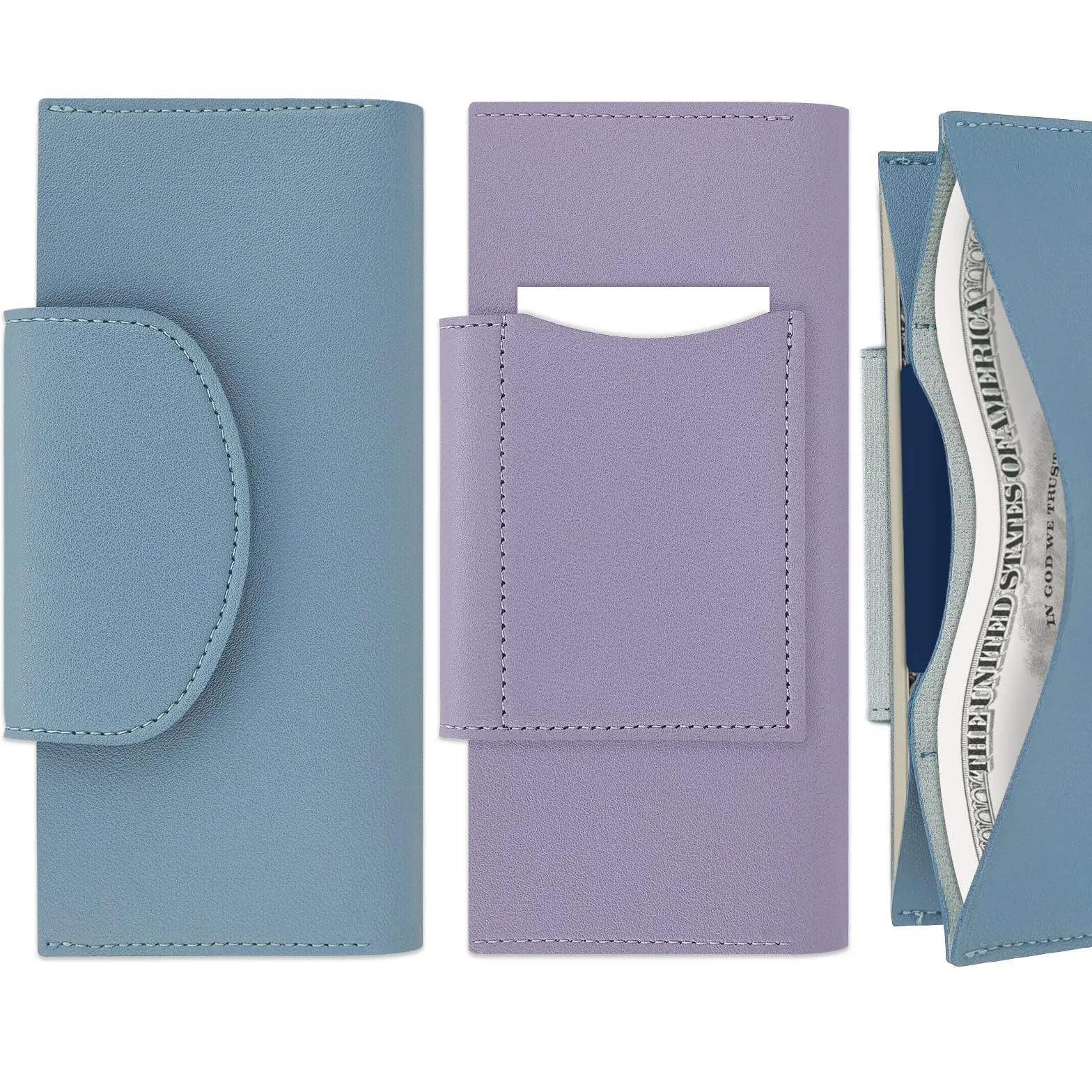 Portefeuille en cuir synthétique lot de 2 enveloppes à 2 fentes pour espèces, organiseur d'argent, porte-cartes de crédit, bleu + violet