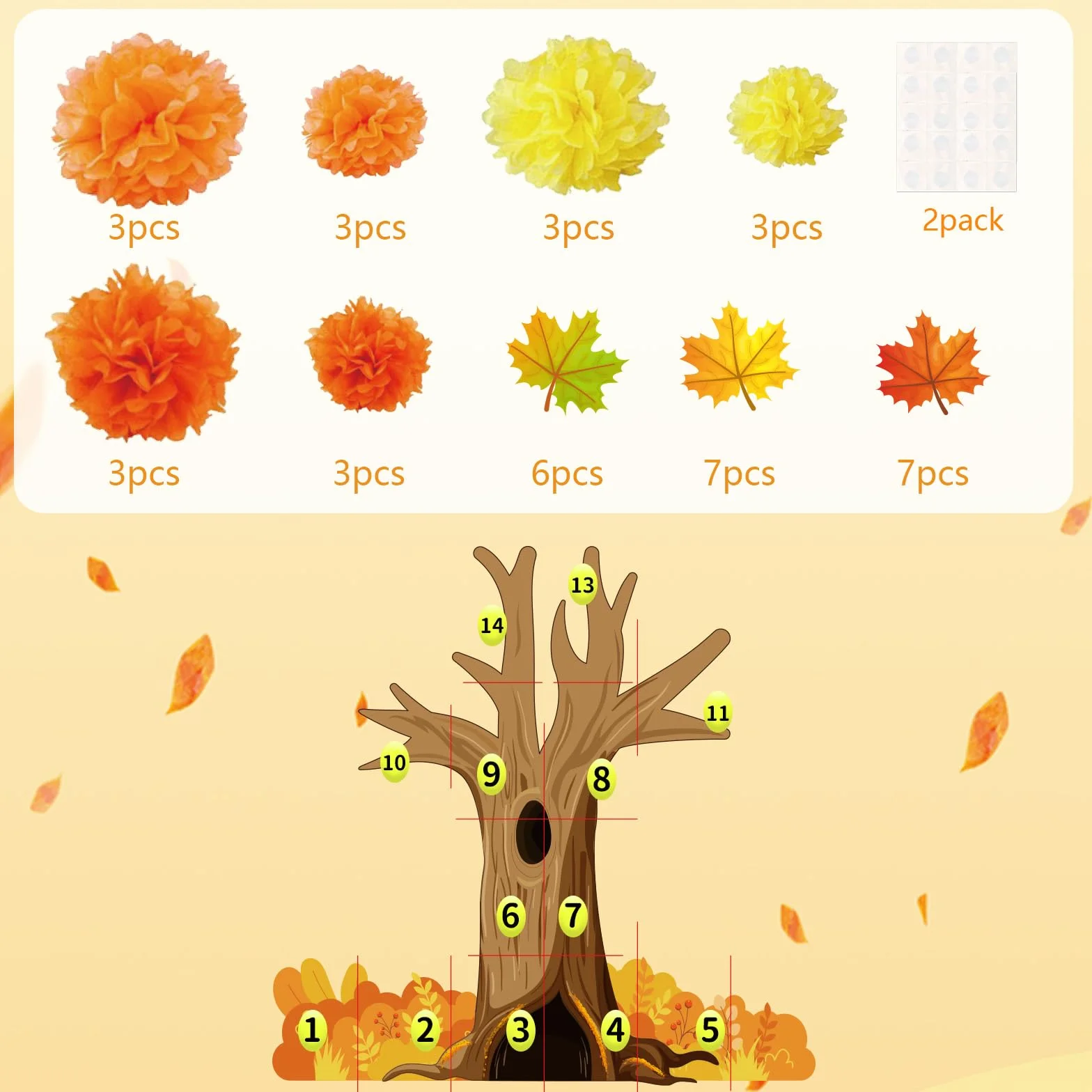 Décoration Murale d'Automne Motif Arbre Feuilles d'Erable pour Fenêtre Tableau Noir Salle de Classe