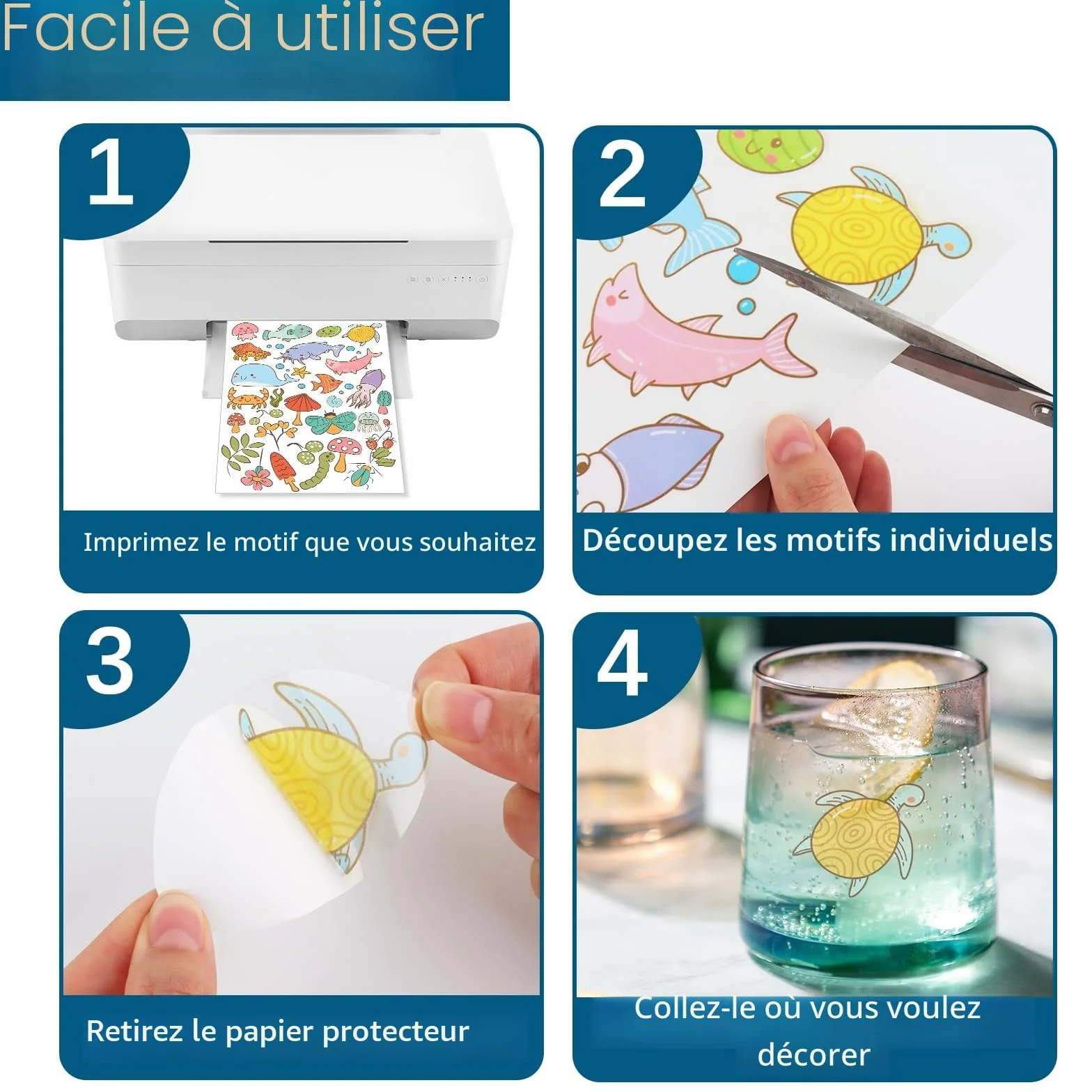 Papier Autocollant Imprimante A4 30 Feuilles Film Transparent Vinyle Étiquette Adhésif Imprimable pour Jet d'Encre (21 x 29.7 cm)