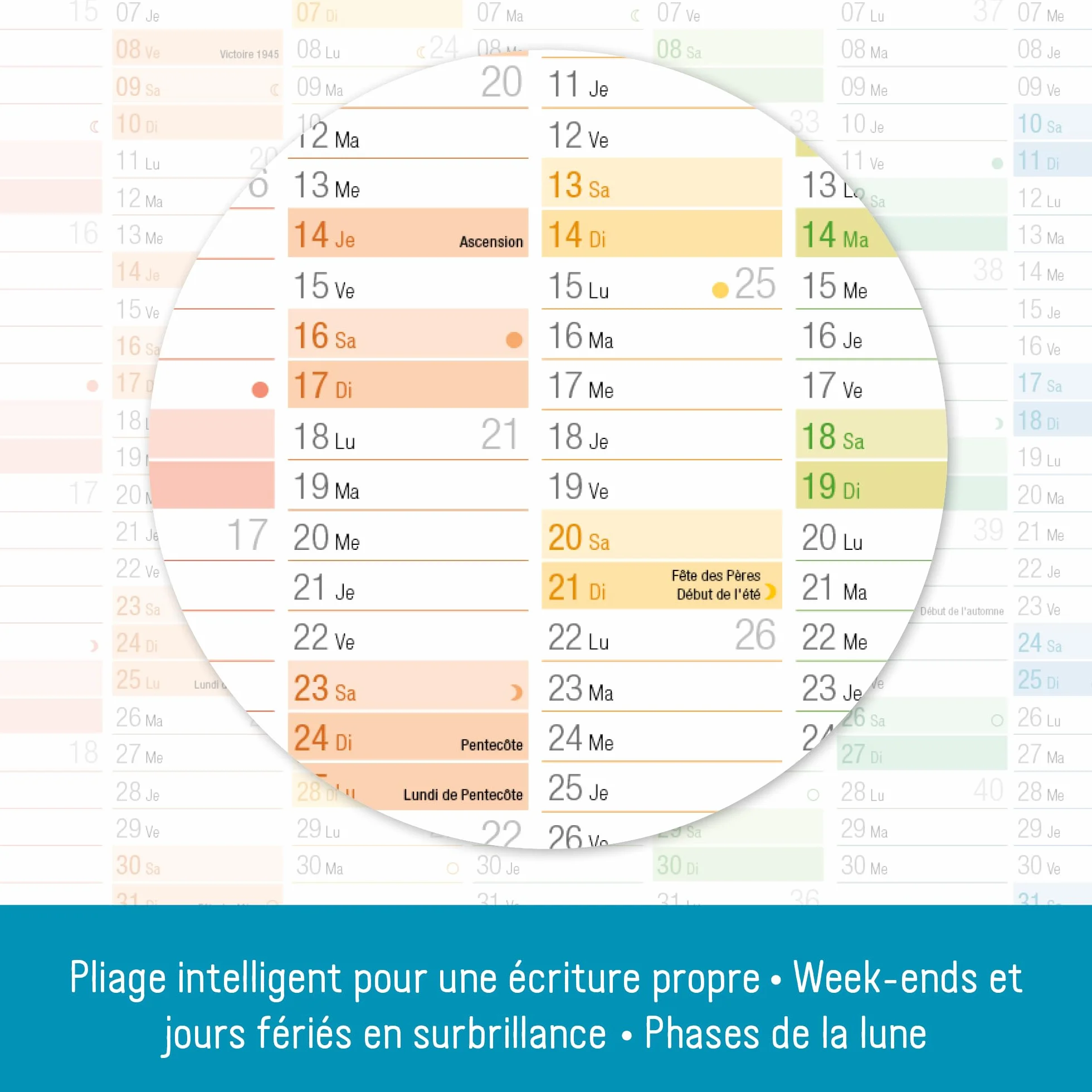 Häfft® Calendrier mural 2026 A3 français Rainbow 42 x 29,7 cm plié avec jours fériés