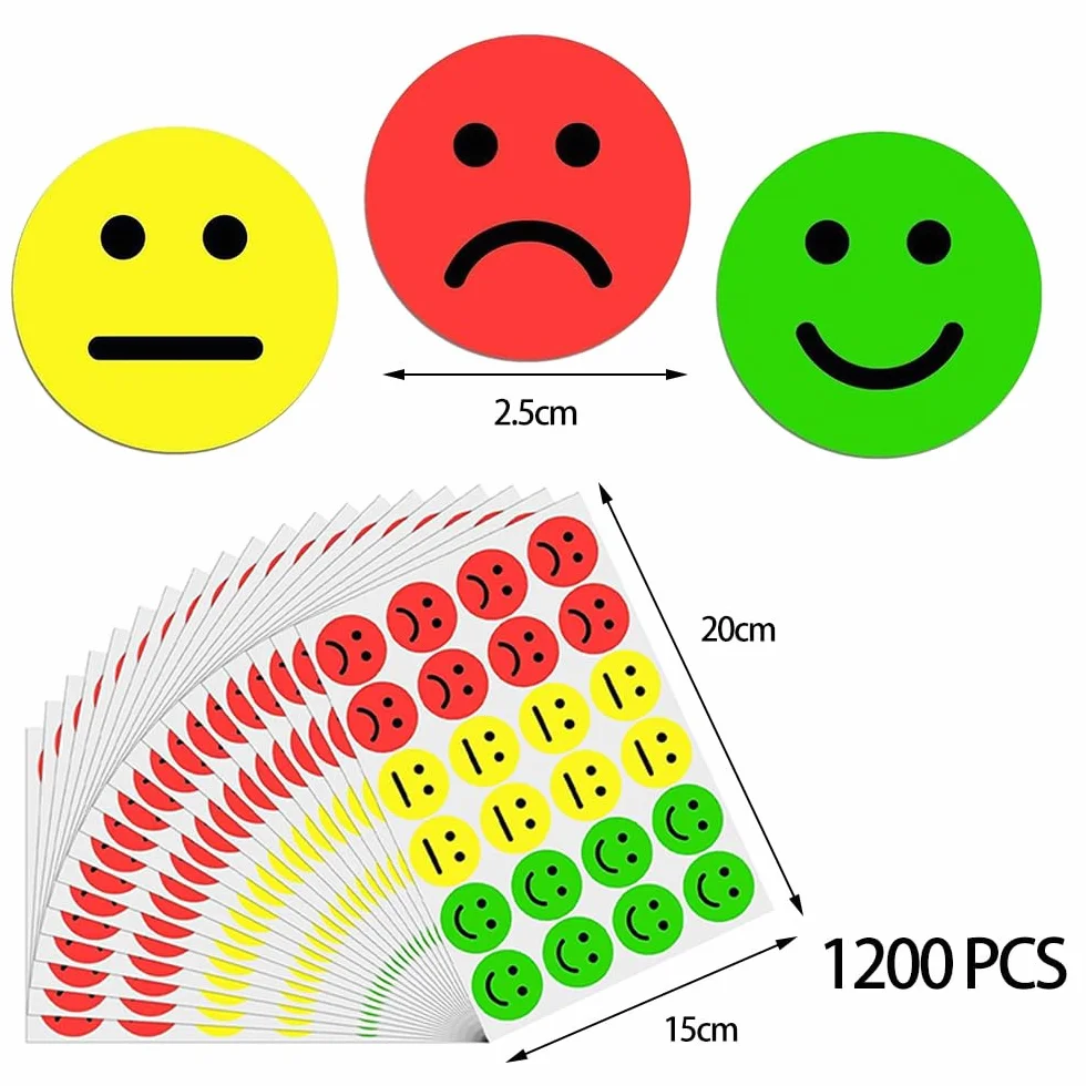 Lot de 1200 Gommettes Autocollants Smiley Enfant 2.5 cm pour Tableau de Récompenses Comportement