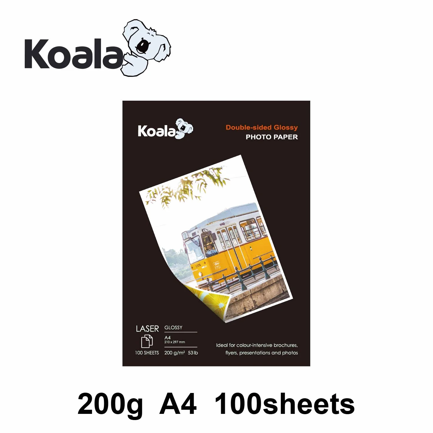 KOALA Papier Photo Double Face Brillant A4 200 g/m² 100 feuilles pour imprimante LASER