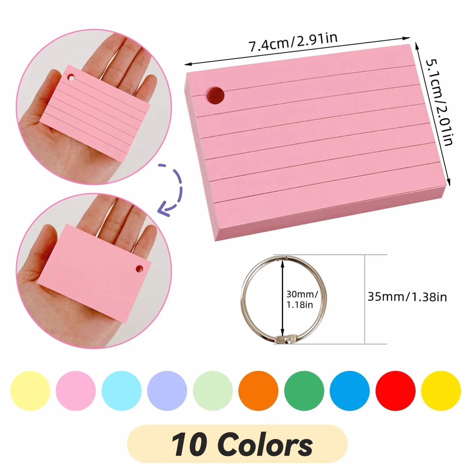 Flash Cards A8 10 Anneaux de Reliure 7,4x5,1cm Fiche de Revision 1000 Pièces