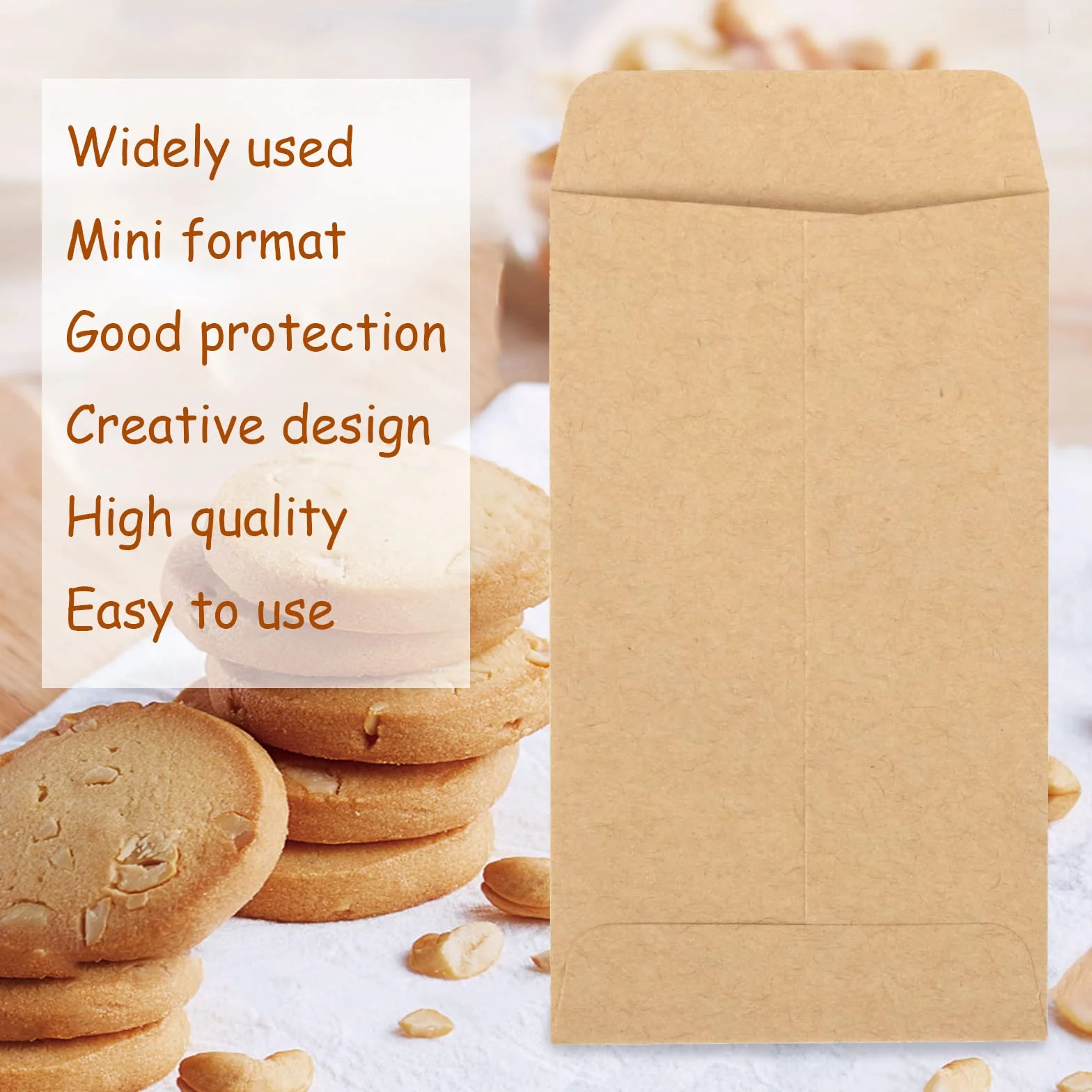 Mini Enveloppe Kraft 100 Pièces avec Ruban Adhésif Double Face 9x16cm pour Cadeau Mariage
