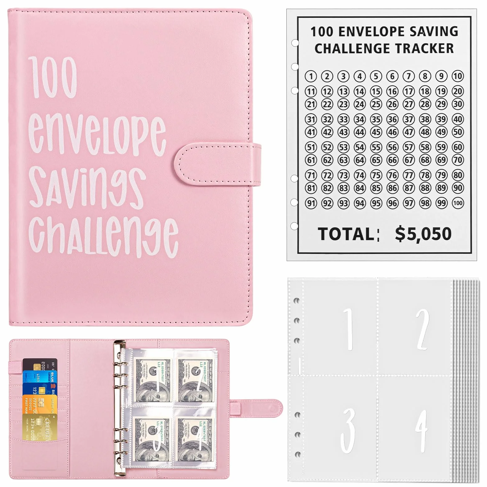 Enveloppe Budget A5 Planificateur 100 Défis d'Épargne pour Couples Rose