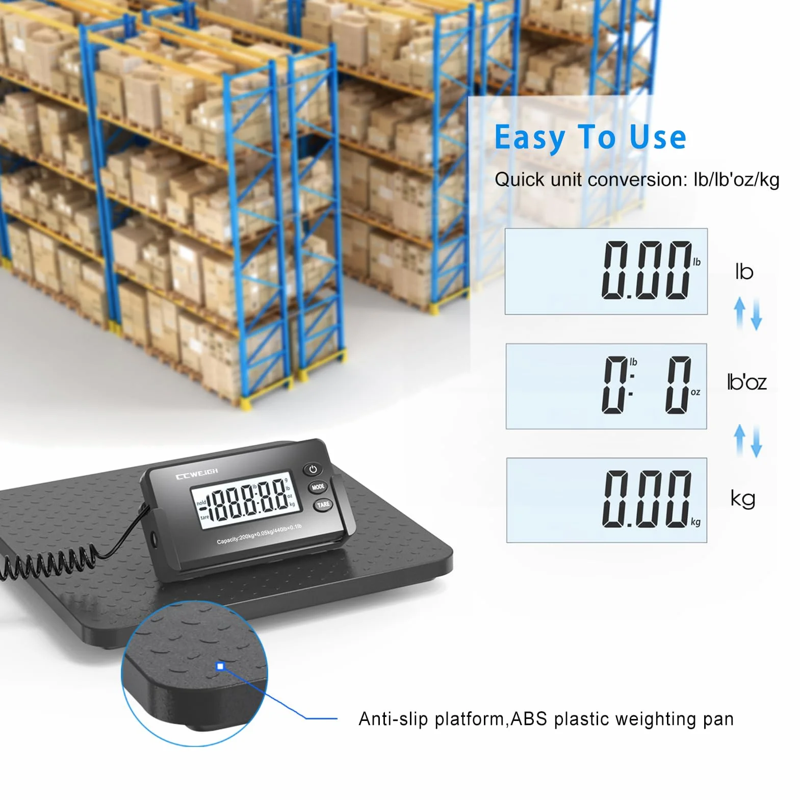 Shipping Scales 440lbs x 1oz Postal Scale ABS Large Platform for Packages Small Business